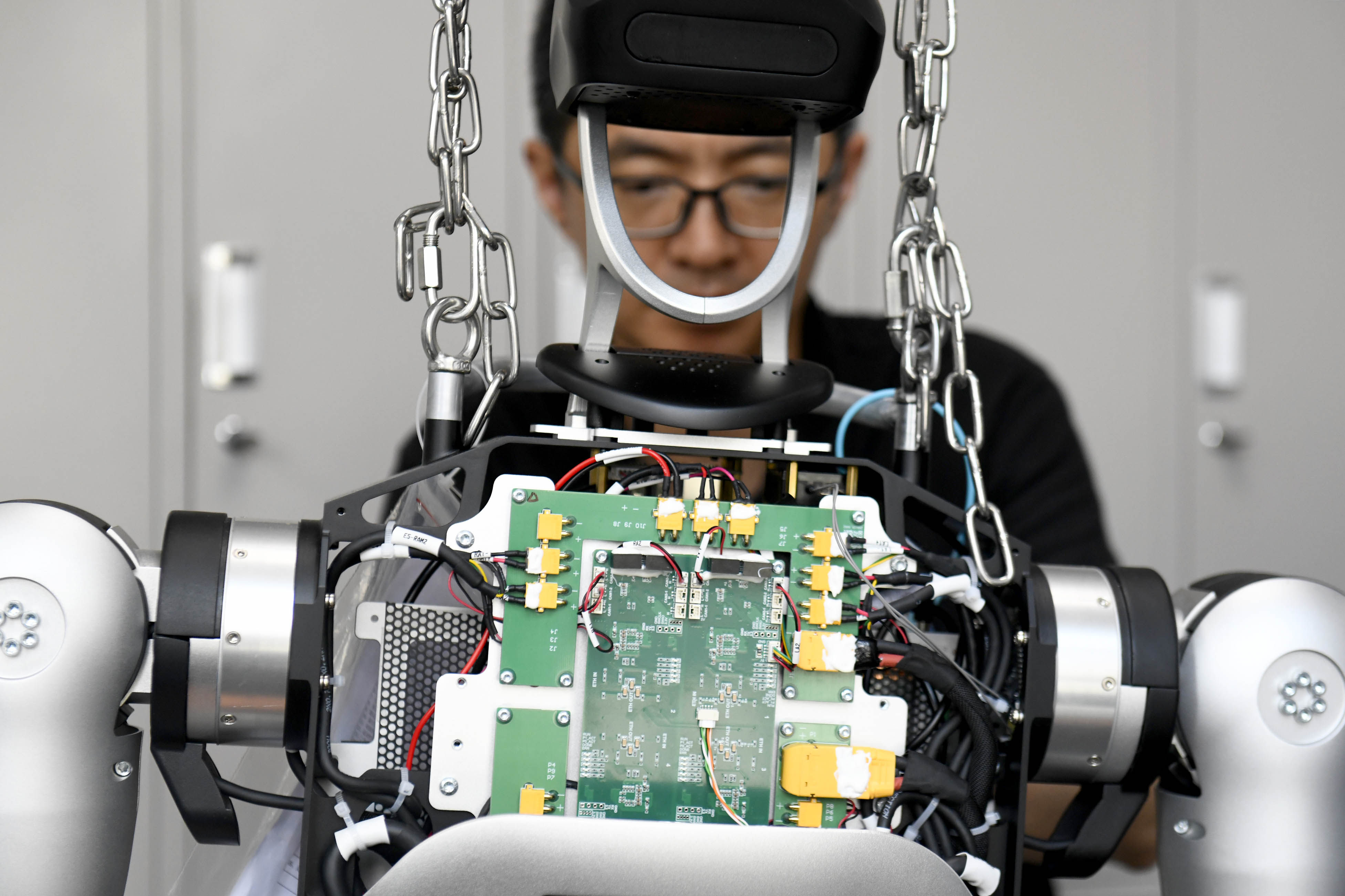 A robot being assembled at Shandong Yobotics Intelligent Robot Company at the Jinan High-tech Industrial Development Zone in Jinan, east China’s Shandong province. Photo: Xinhua