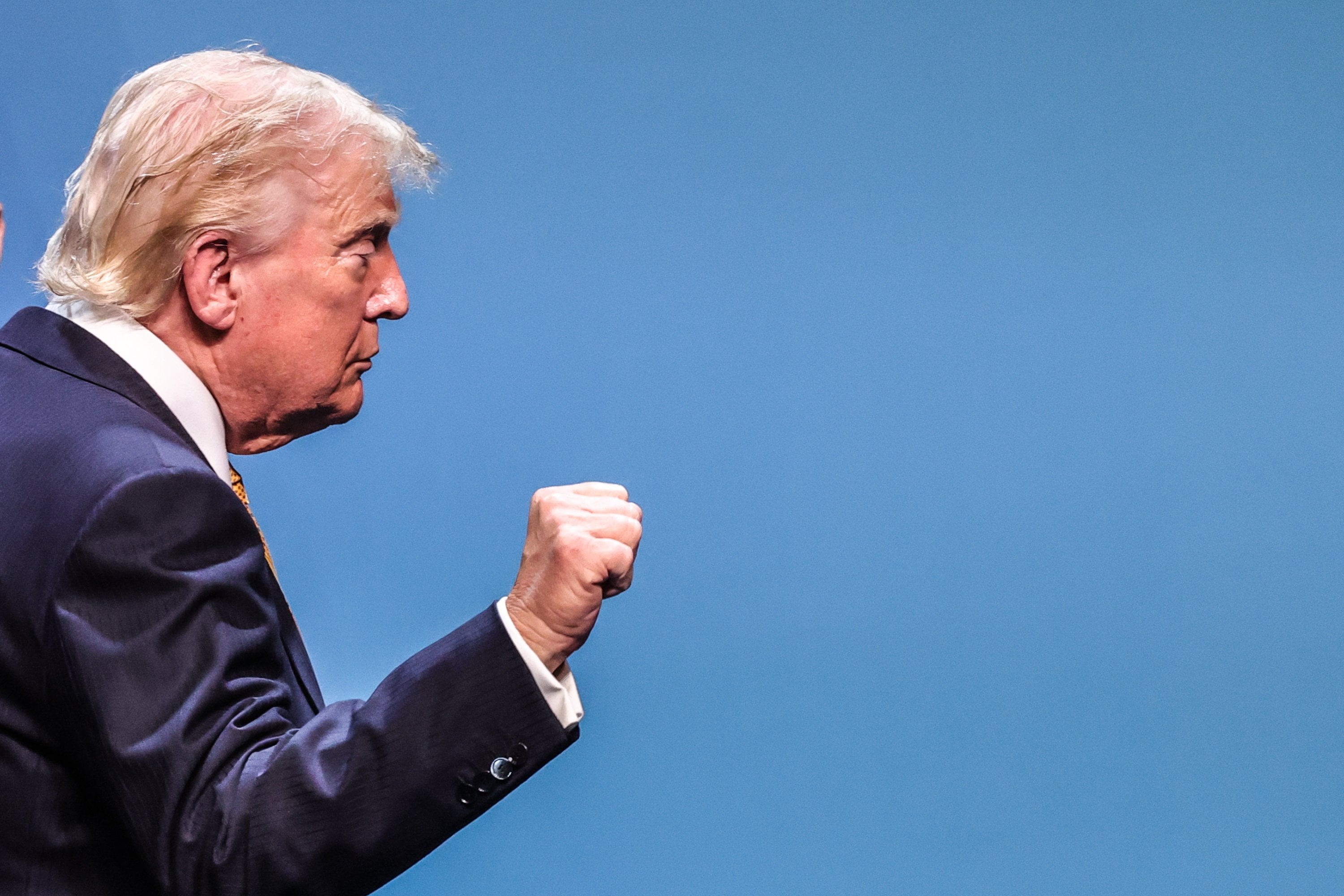 US President Donald Trump gestures as he leaves a Nato press conference in Ankara, Turkey, on July 8. Photo: EPA