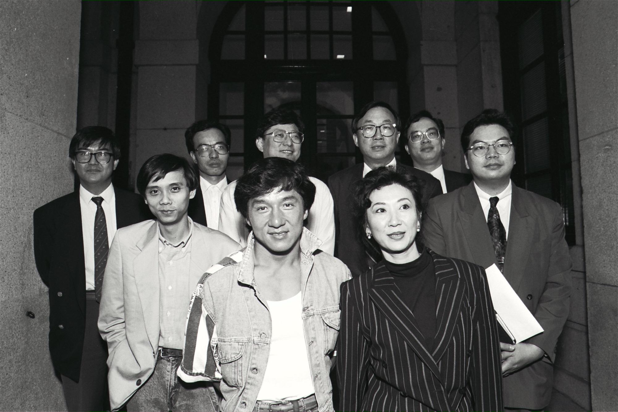 Movie star Jackie Chan (front left) and Nansun Shi (front right) visit lawmakers as part of a group of film industry representatives. Photo: SCMP Movie star Jackie Chan (front left) and Nansun Shi (front right) visit lawmakers as part of a group of film industry representatives. Photo: SCMP