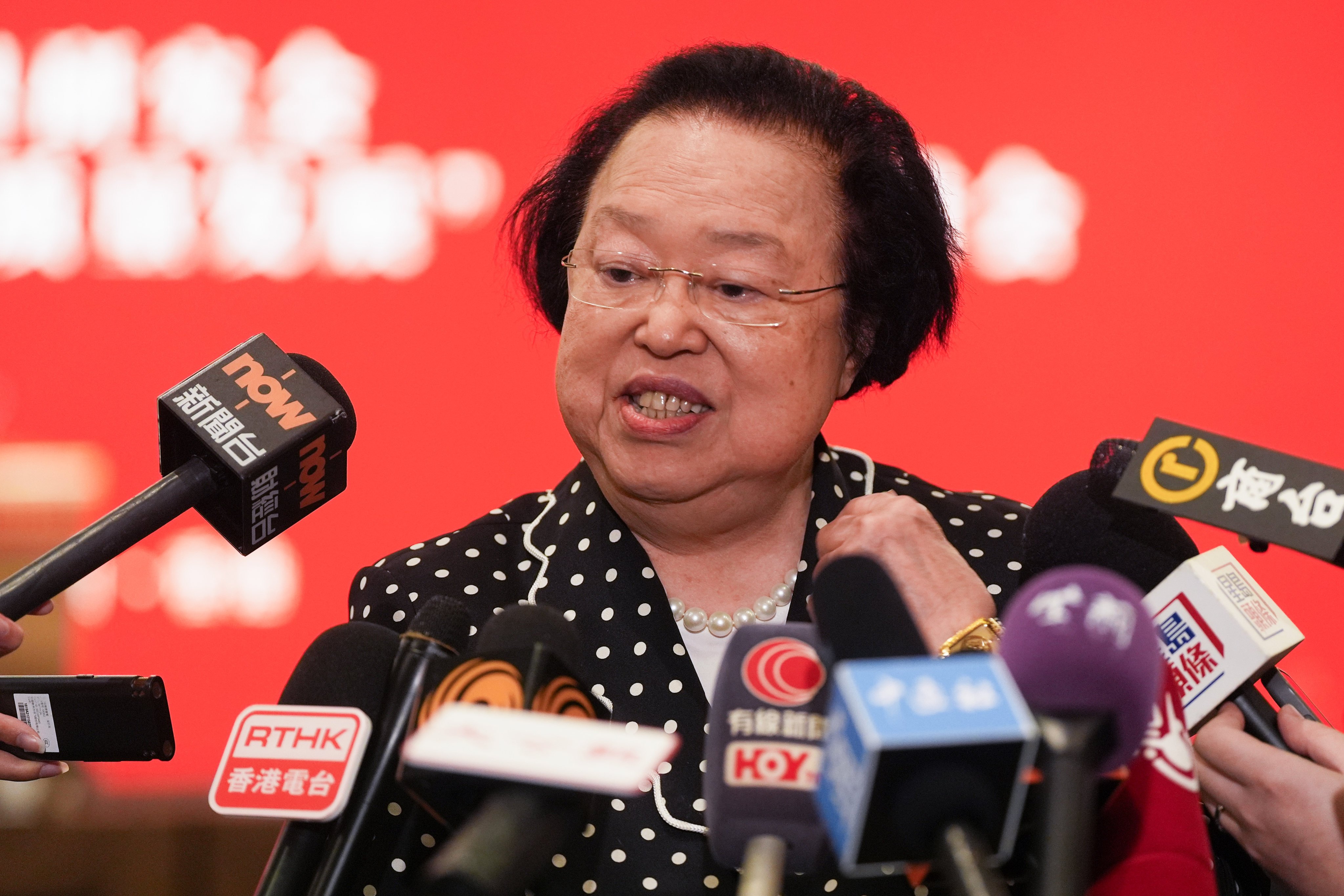 Maria Tam, former vice-chairwoman of Hong Kong’s Basic Law Committee, speaks to reporters at the seminar, titled “Safeguard high-quality development through high-level security”. Photo: Elson Li