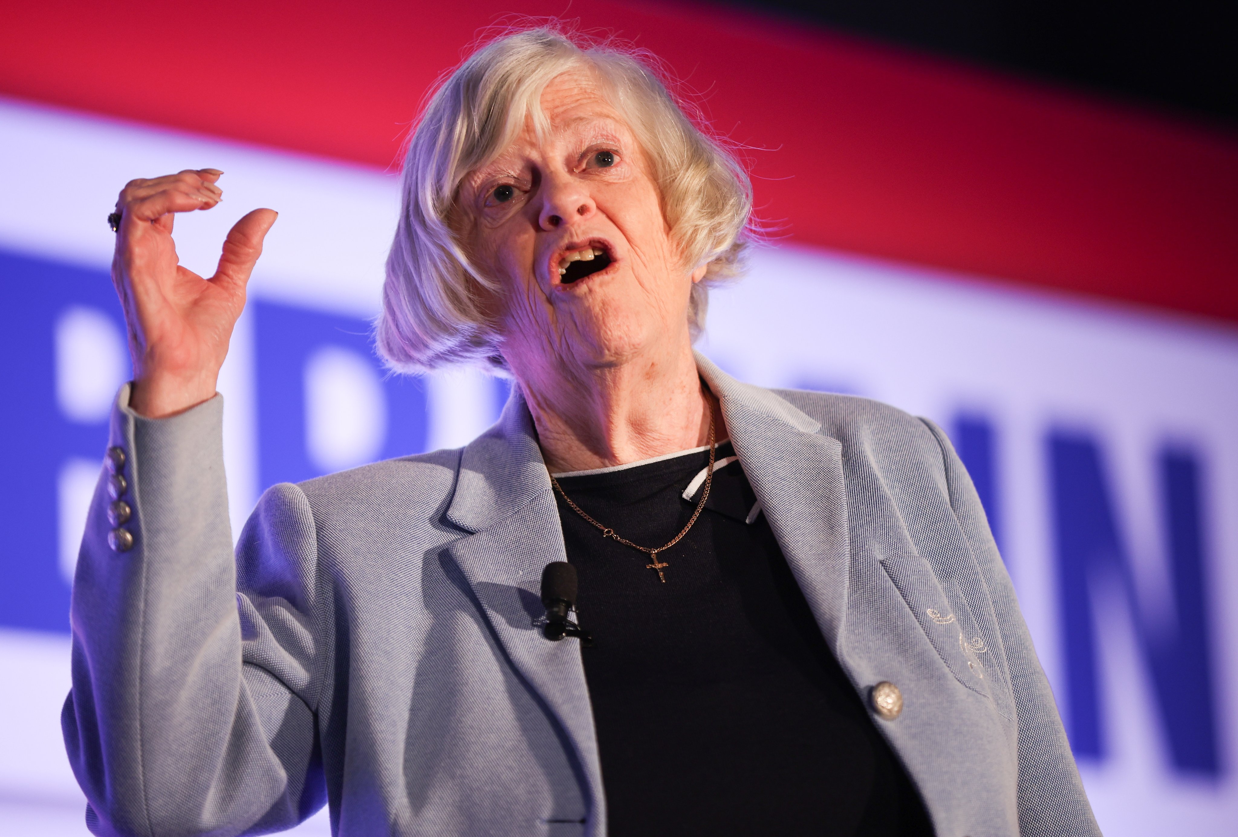 Reform UK justice spokeswoman Ann Widdecombe delivers a speech in Doncaster in February 2024. Photo: EPA