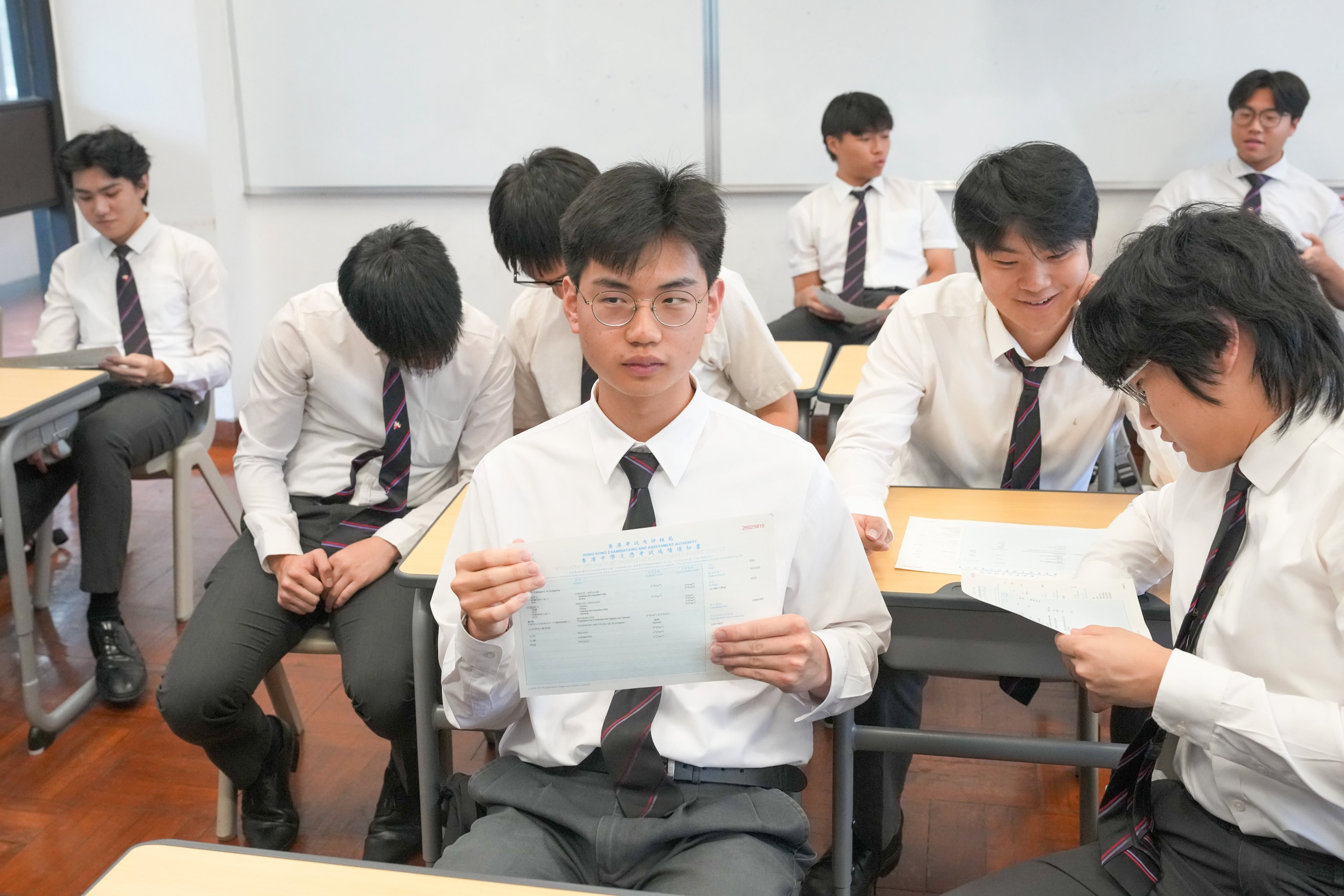 Students at La Salle College get their DSE results. Photo: Dickson Lee