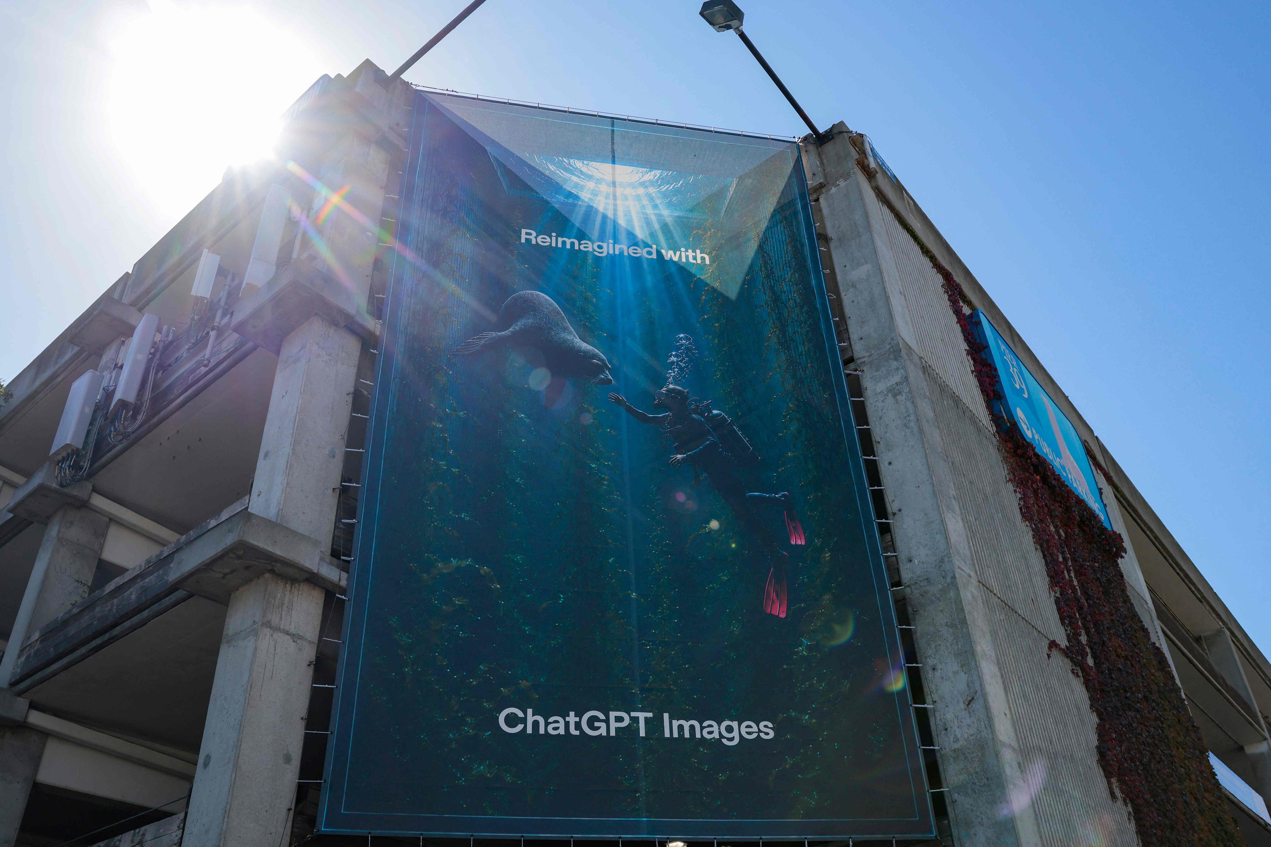 An advertisement for ChatGPT Images hangs on a building in San Francisco on Sunday. Photo: Getty Images