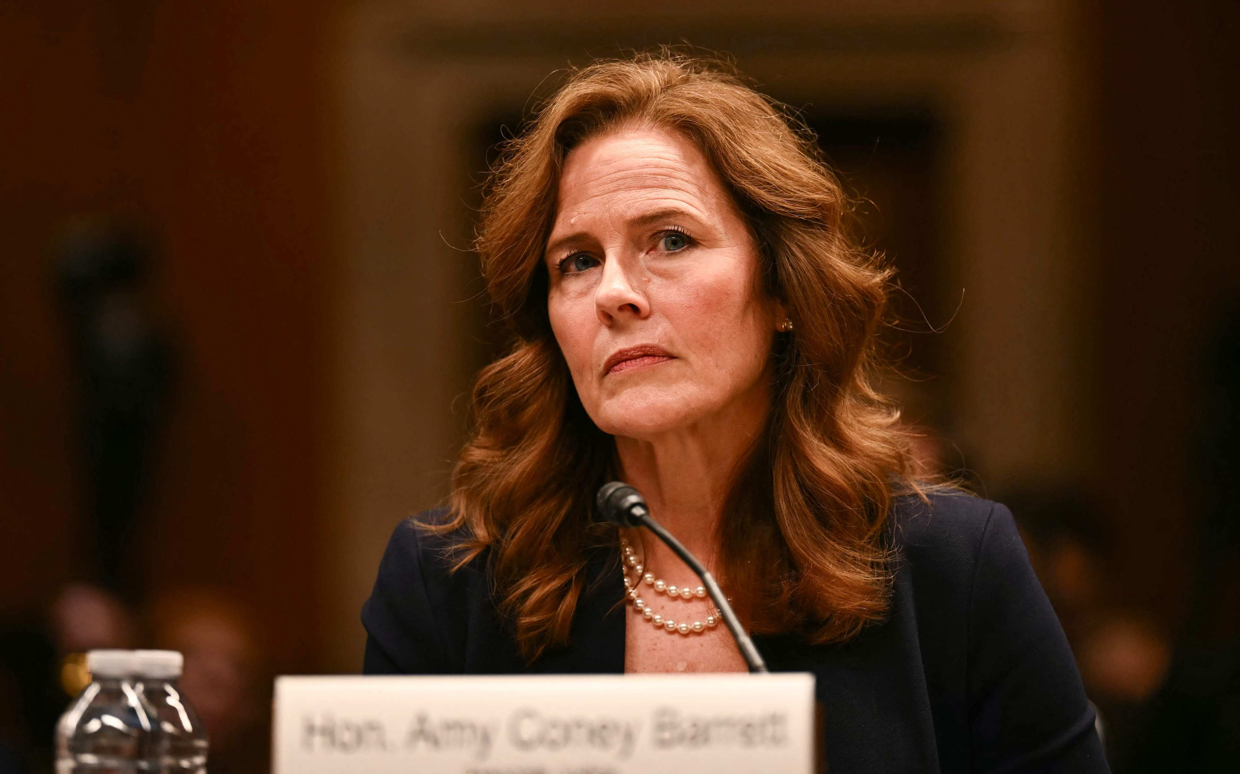 US Supreme Court Justice Amy Coney Barrett testifies during a Senate Appropriations Subcommittee on Financial Services hearing on Capitol Hill on Tuesday. Photo: AFP
