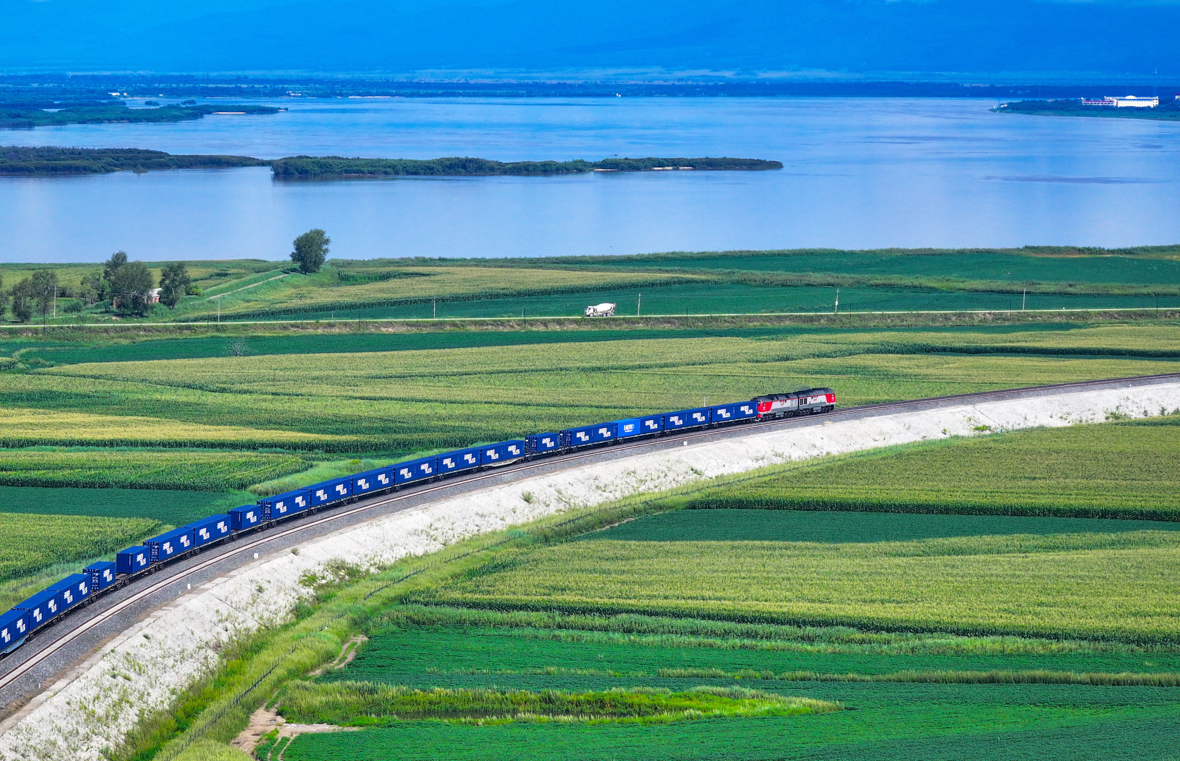 A China-Europe freight train departing from Tongjiang North Railway Station in northeast China’s Heilongjiang province on August 9, 2024. Photo: Xinhua