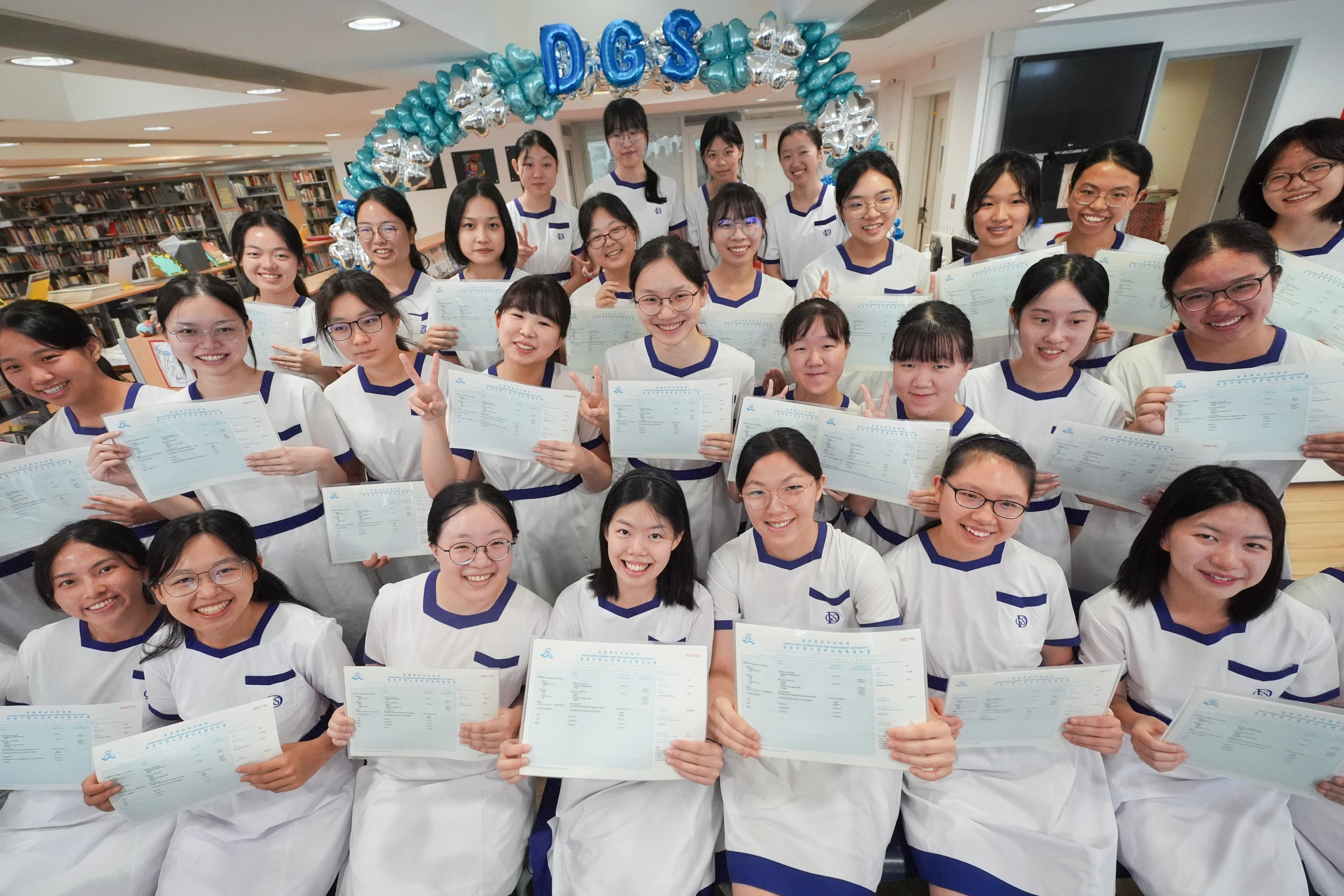 DGS students receive their results. Photo: Elson Li