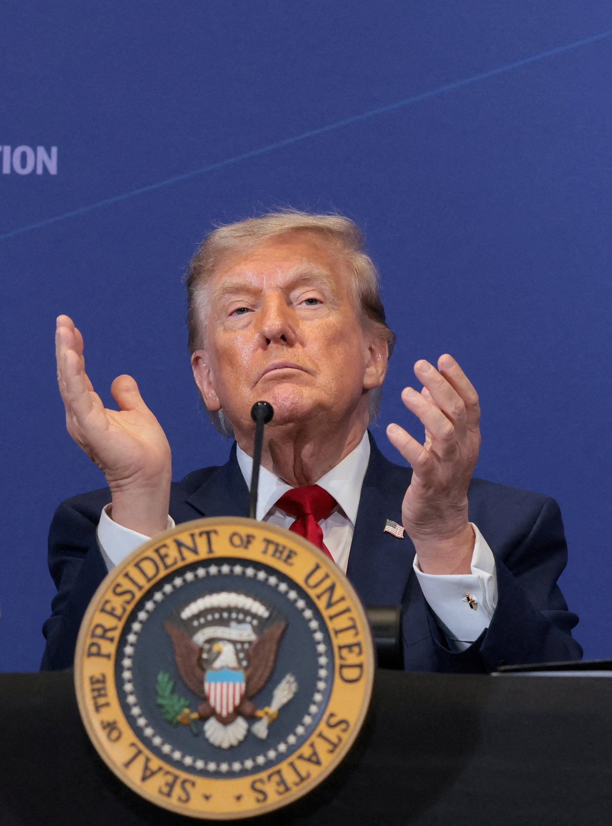 US President Donald Trump applauds at the Pennsylvania Defence and Innovation Summit at the United States Army War College in Carlisle, Pennsylvania, on Wednesday. Photo: Reuters