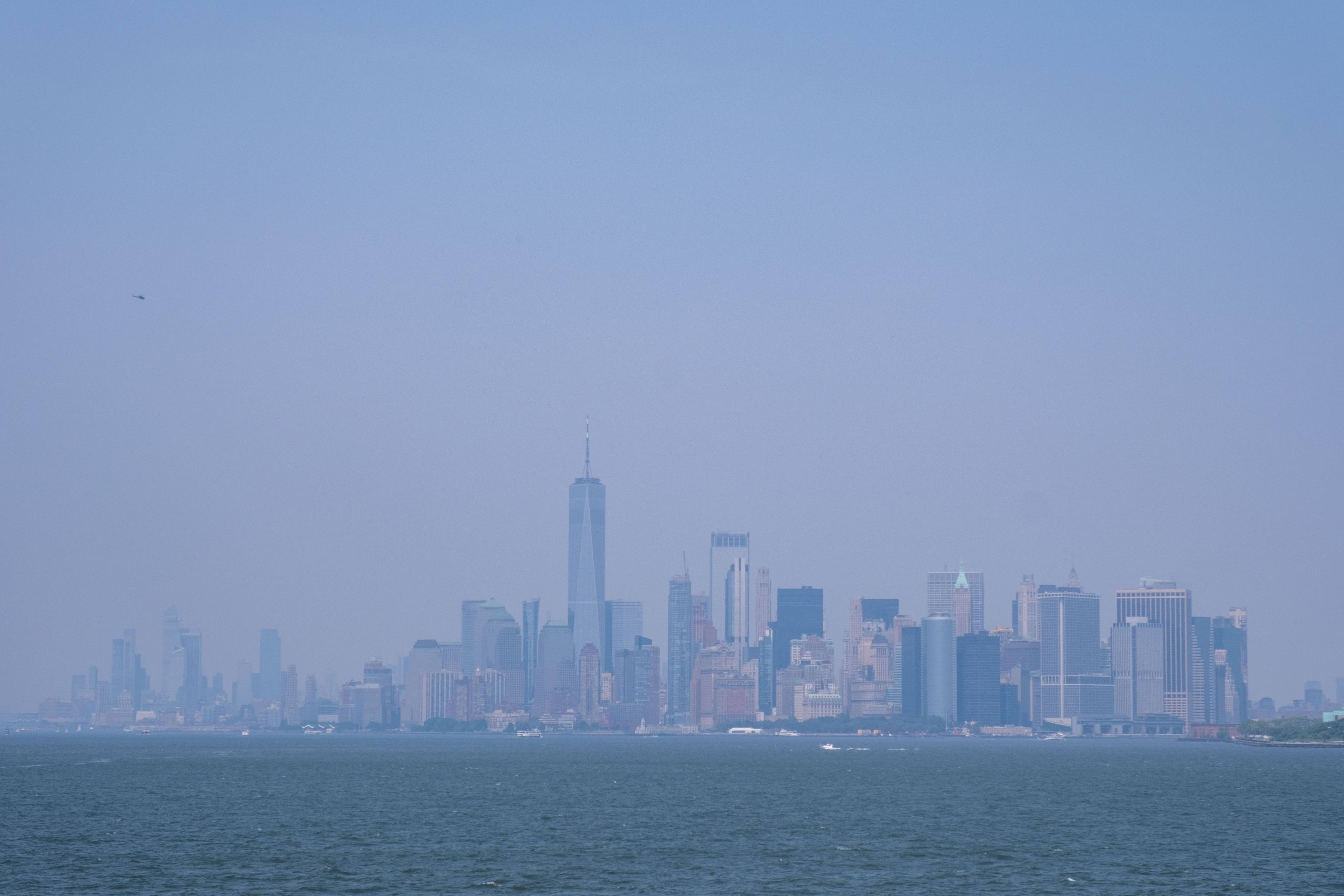 A hazy view of the skyline of Manhattan from the Staten Island Ferry in New York on Wednesday. Photo: ZUMA Press Wire/dpa