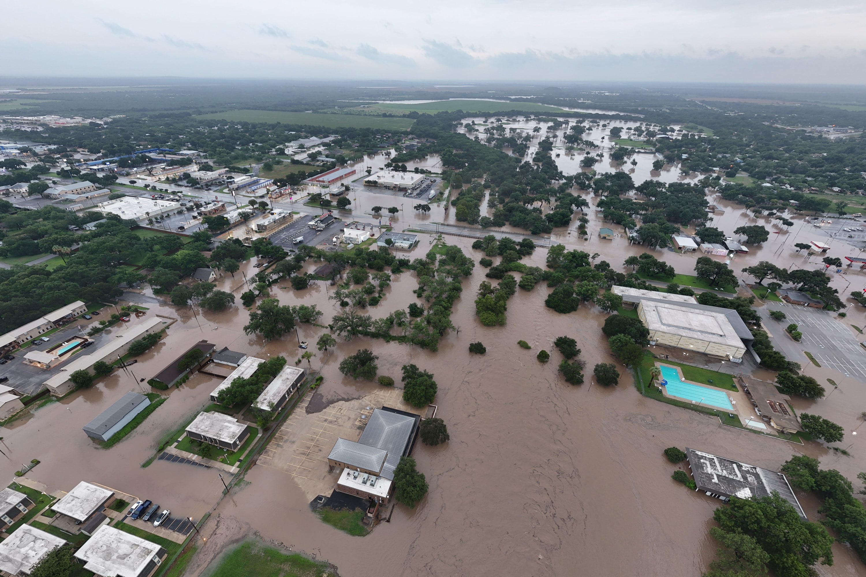 An aerial view of flooding in Uvalde, Texas, on Thursday. Photo: David Fry/Medina Real Estate Photography via AP