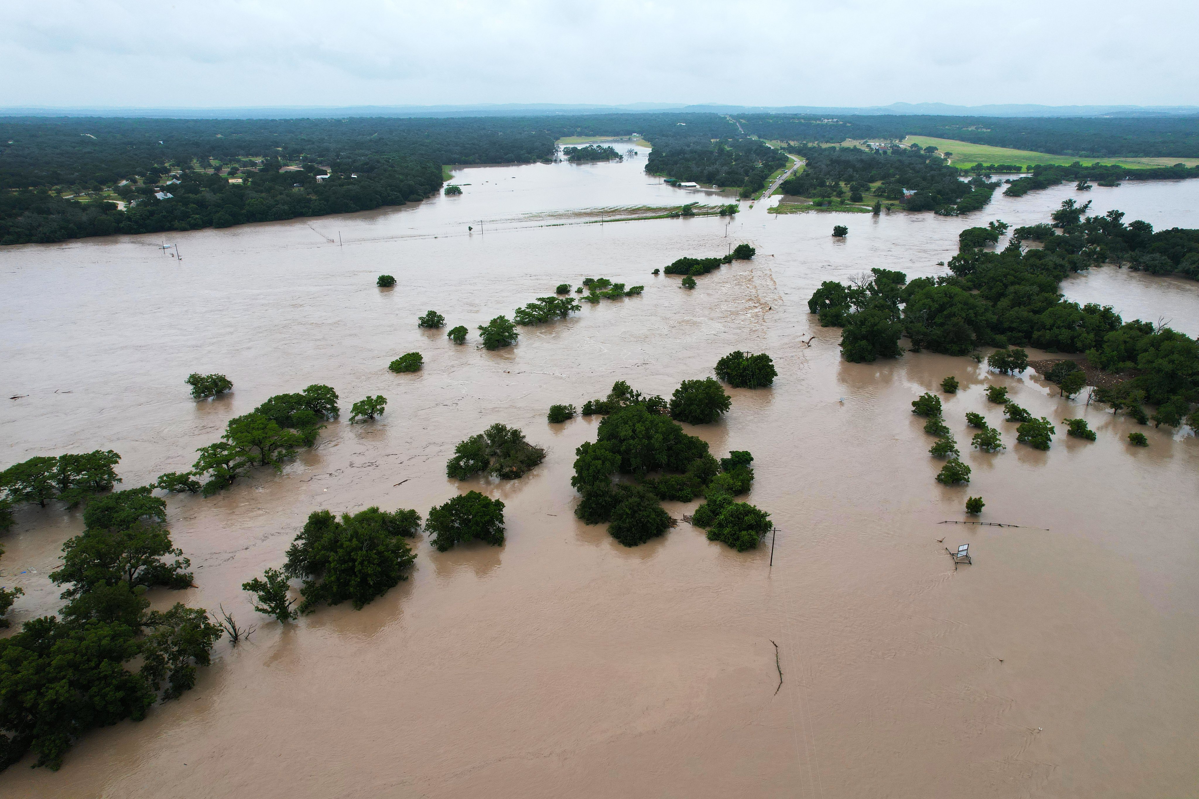 Water rises at the Guadalupe River in Sisterdale, Texas, on Thursday. Photo: EPA
