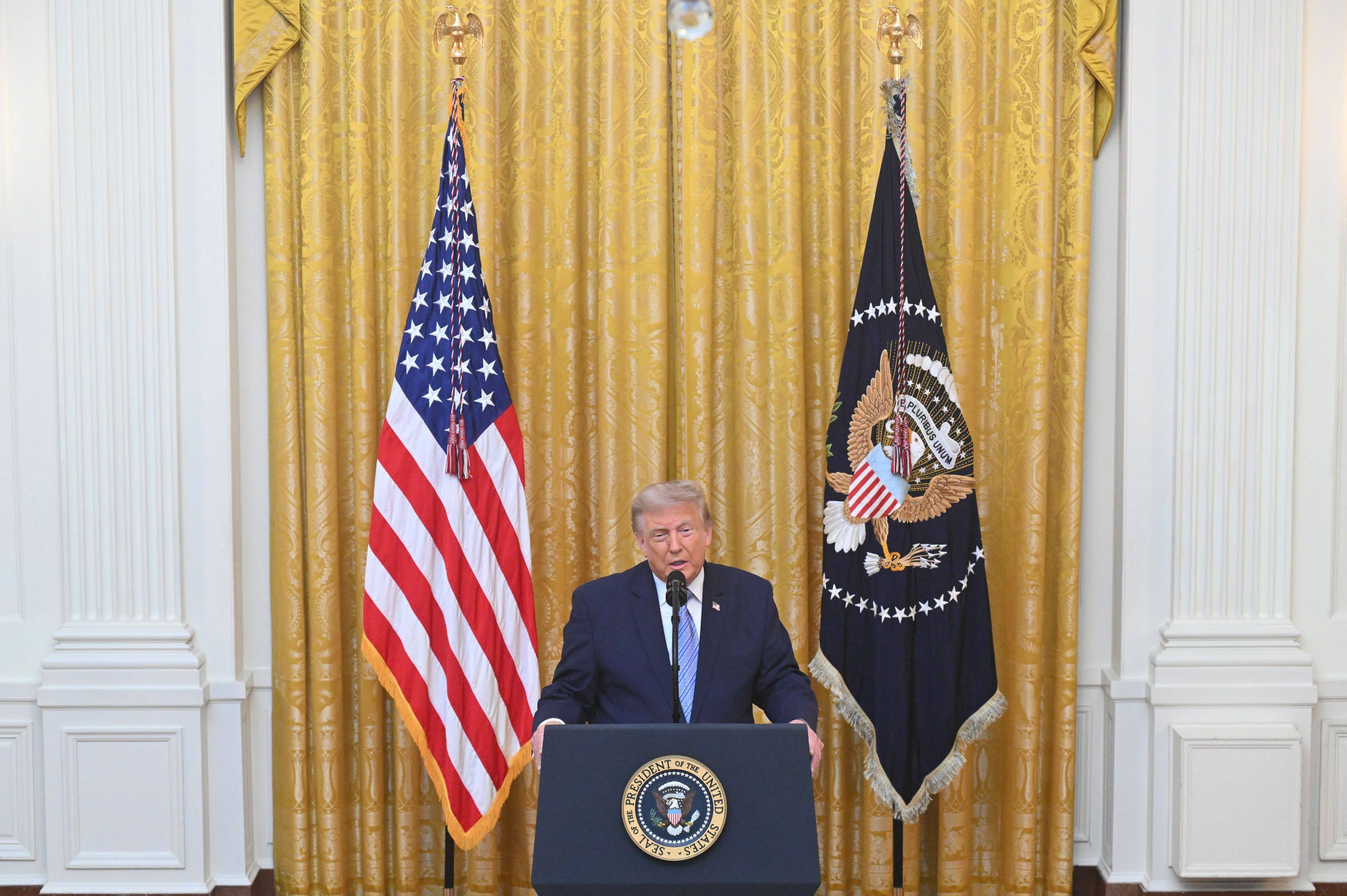 US President Donald Trump delivers an address to the nation from the East Room of the White House on July 16. Some US networks, such as ABC and NBC, chose not to broadcast the speech live. Photo: Pool/AFP