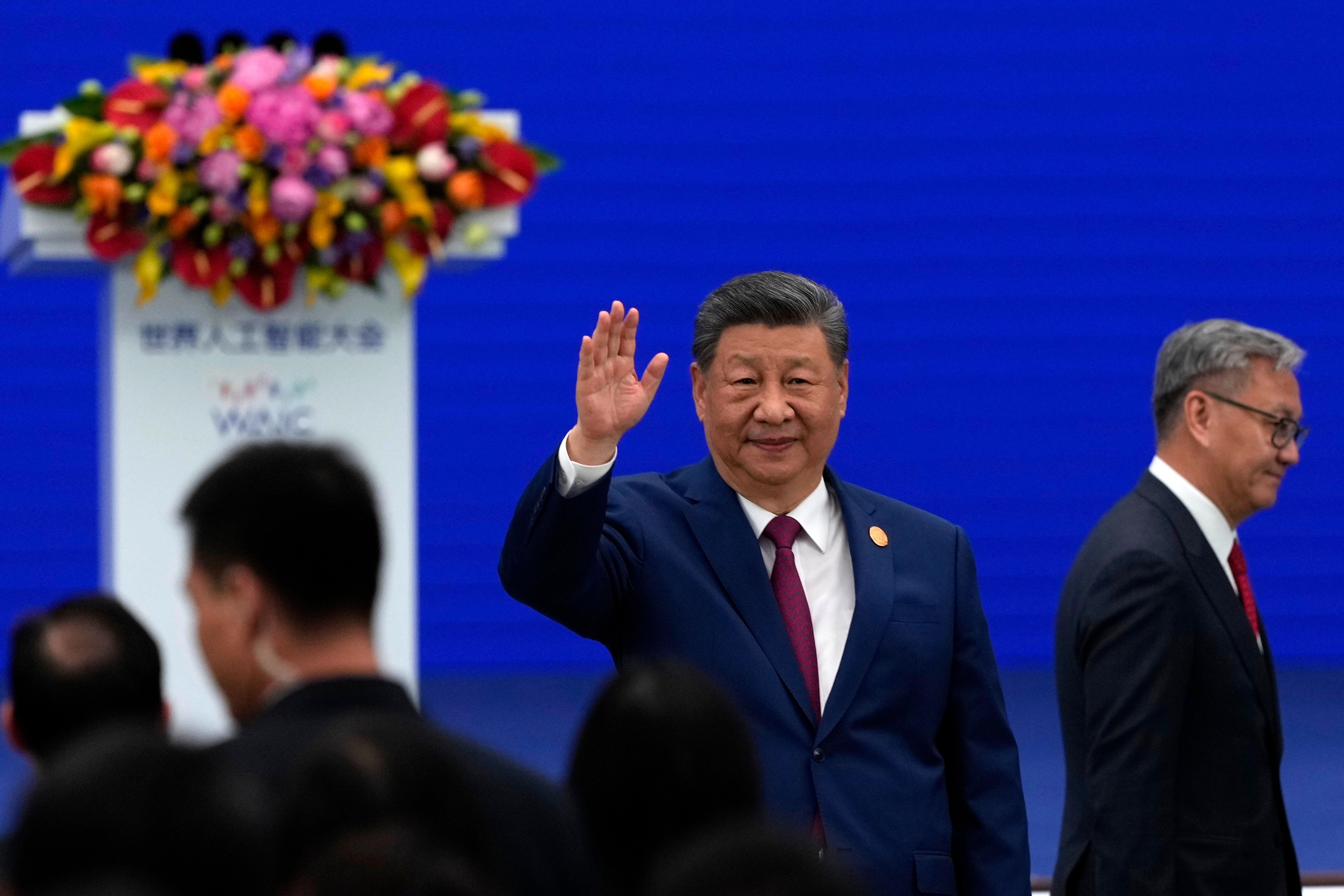 President Xi Jinping arrives at the opening ceremony for the World AI Conference in Shanghai on Friday. Photo: AP