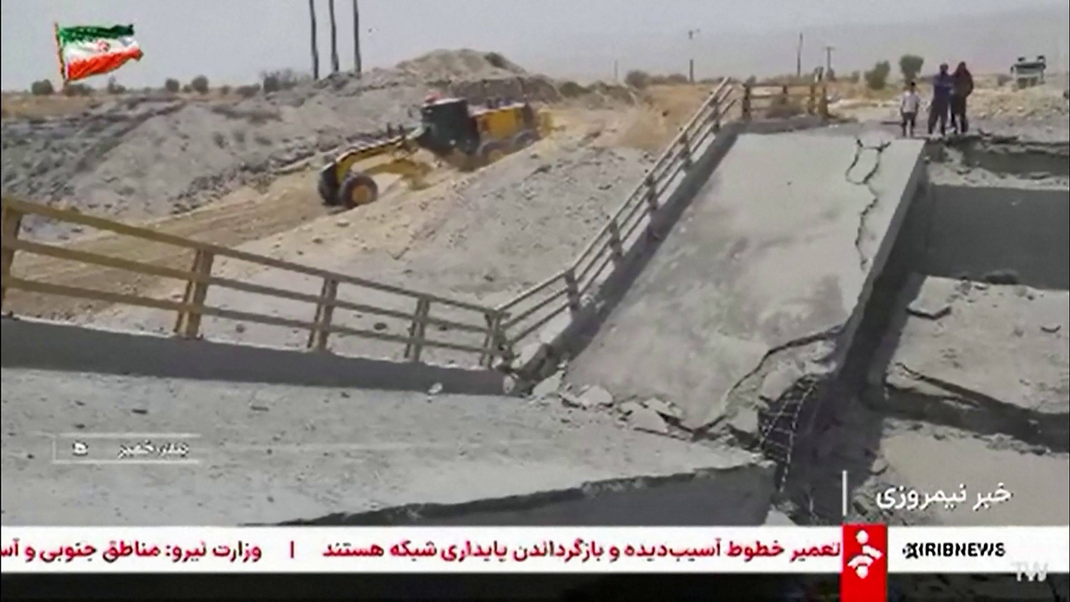 Footage shows what Iranian state TV says is the aftermath of overnight US strikes on two bridges in Bandar Khamir County, near the Strait of Hormuz. Photo: IRINN via AFP