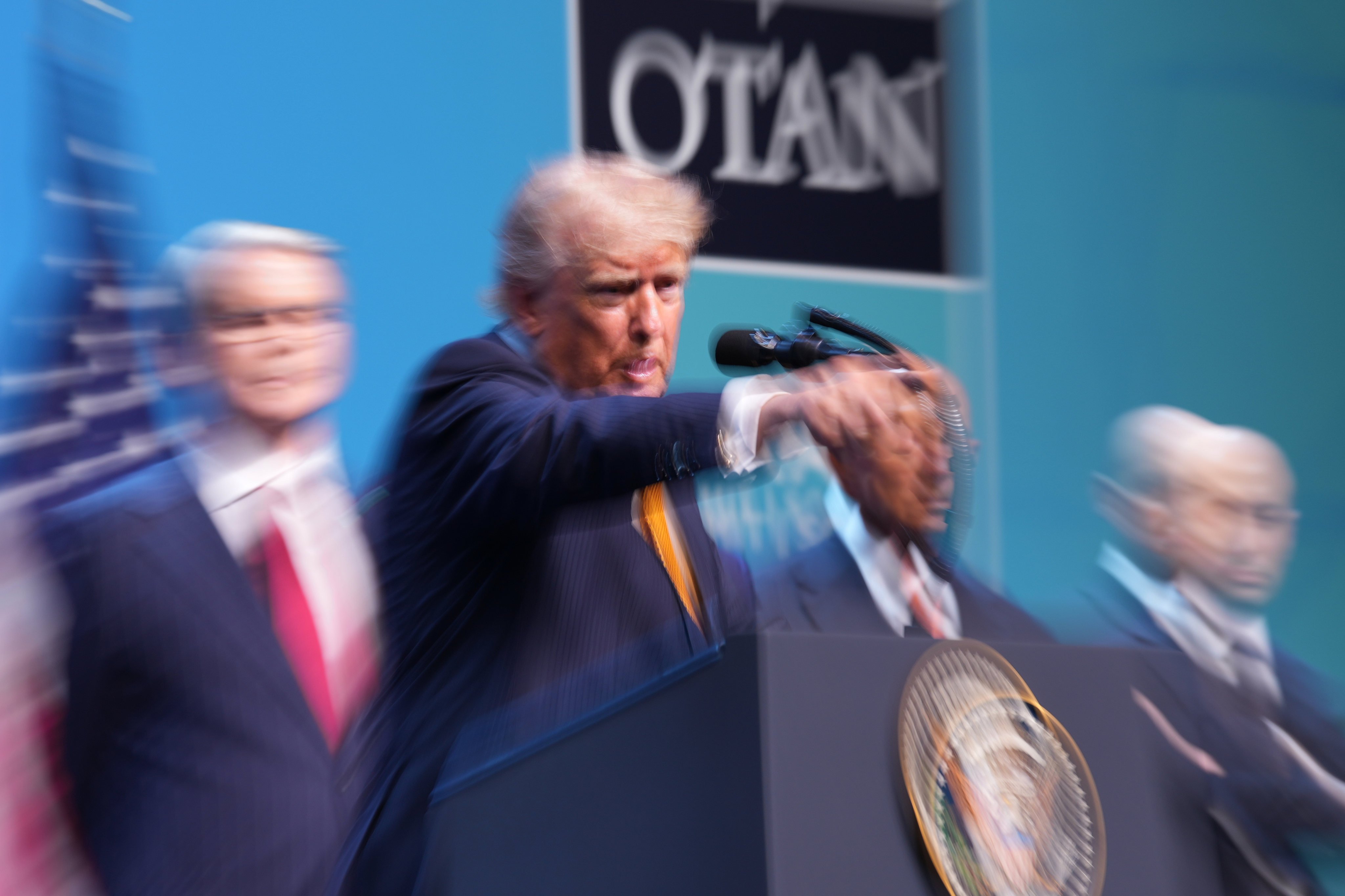 US President Donald Trump gestures during a media conference at the Nato summit in Ankara, Turkey, on July 8. Photo: AP