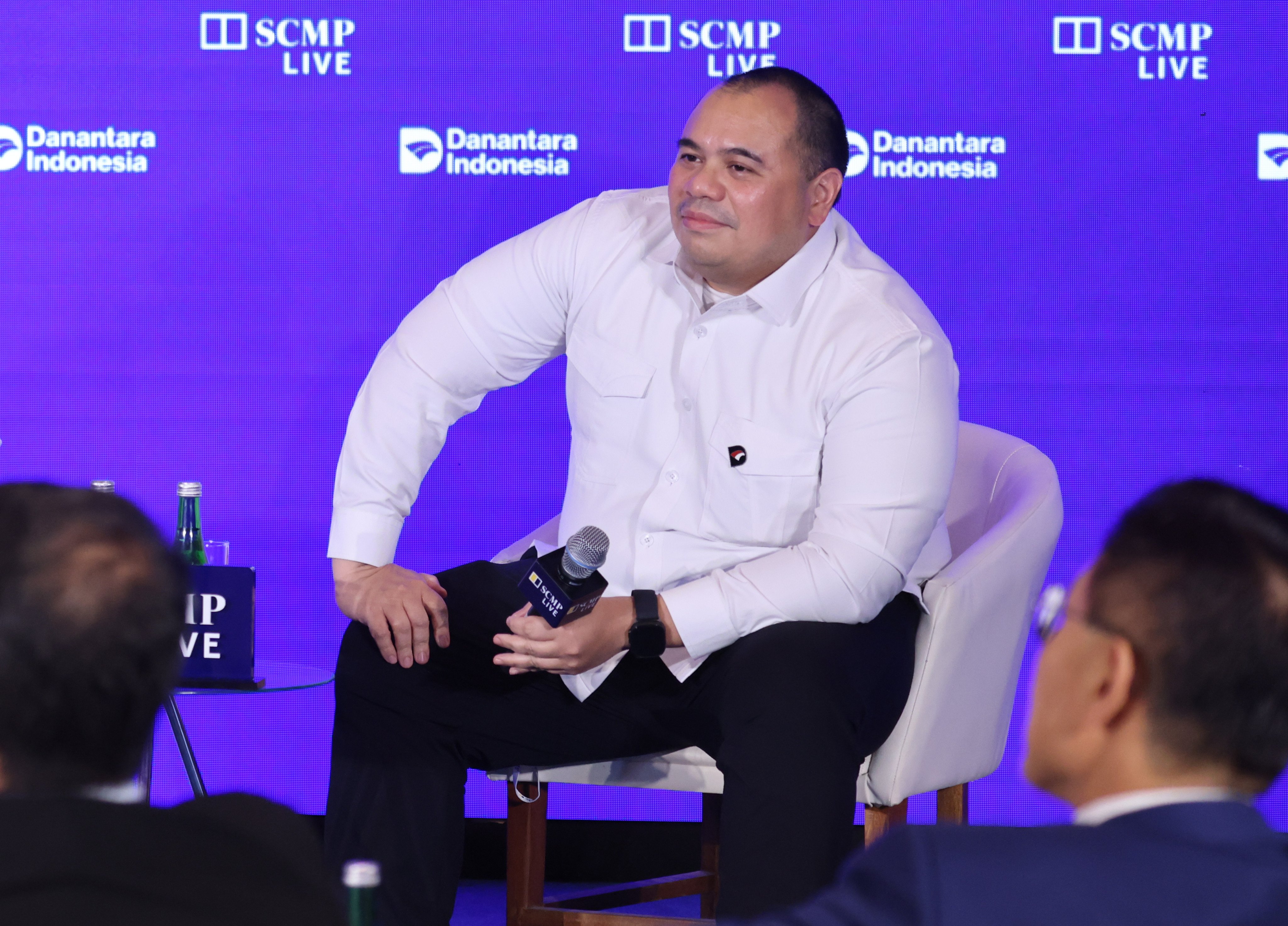 Pandu Sjahrir, chief investment officer, Danantara Indonesia, speaks at a closing fireside chat at the Nusa Dua Forum in Bali on Friday. Photo: Nora Tam
