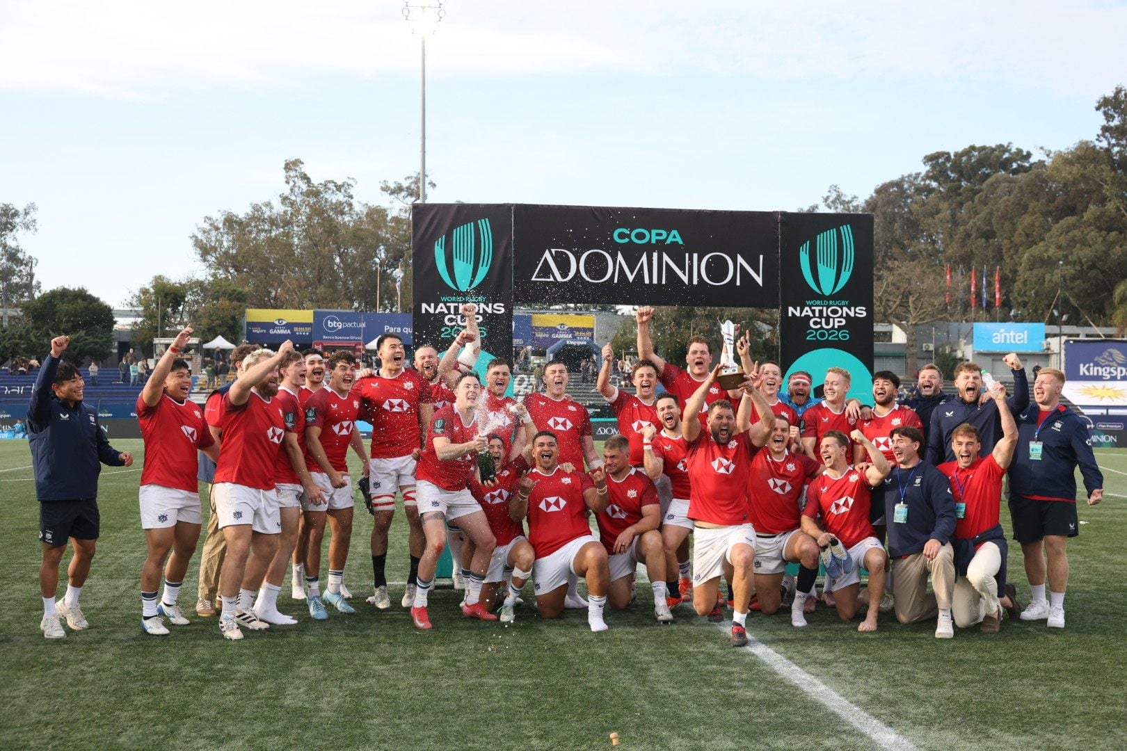 Hong Kong celebrate beating 17th-ranked Uruguay in Montevideo to finish their Nations Cup matches on a high. Photo: HKCR