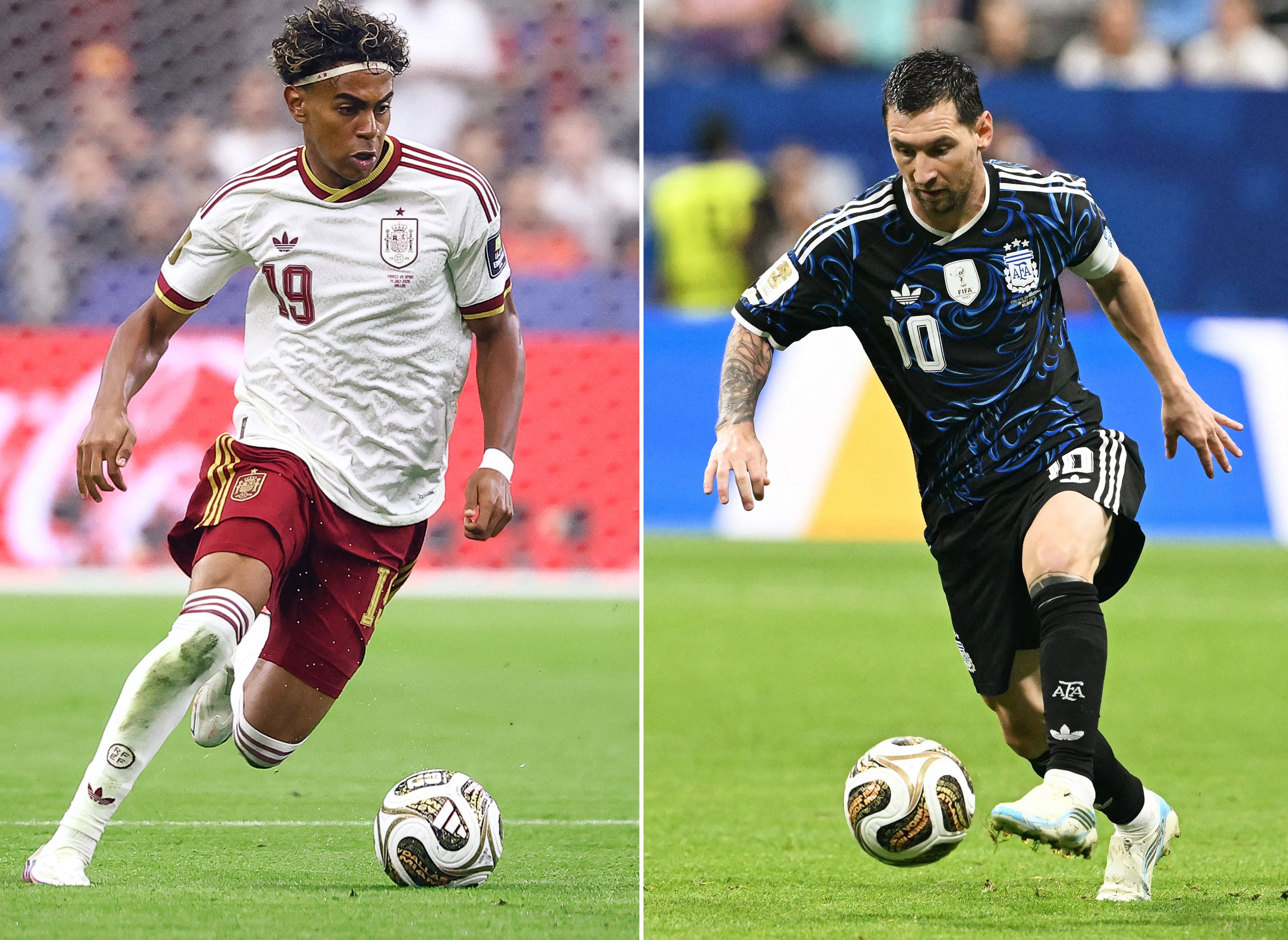 Spain's Lamine Yamal (left) and Argentina's Lionel Messi are their teams' obvious main weapons for the final in New Jersey on Sunday, but both sides have several other trump cards. Photo: TNS