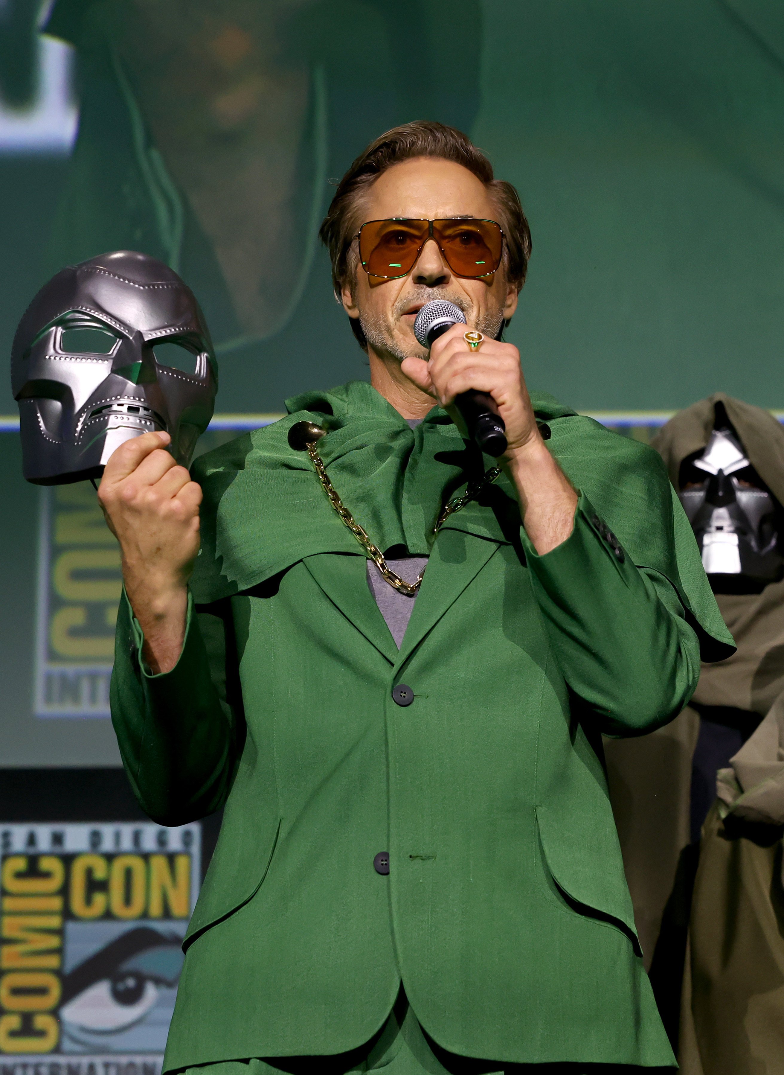 Robert Downey Jnr takes part in the Marvel Studios panel at San Diego Comic-Con in 2024. Photo: Getty Images for Disney