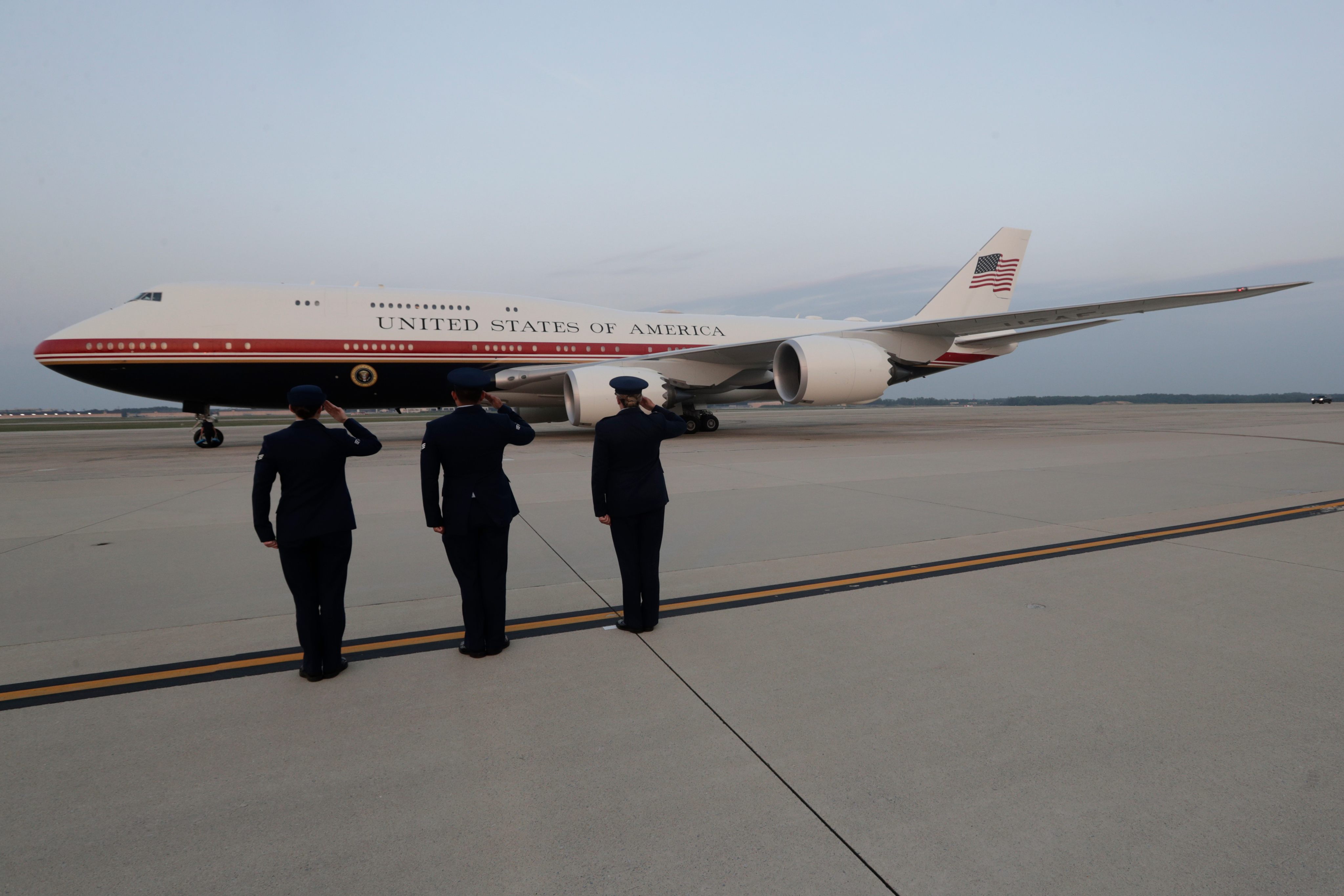 Air Force One with President Donald Trump on board taxis on the tarmac after landing at Joint Base Andrews on Sunday. Photo: AP