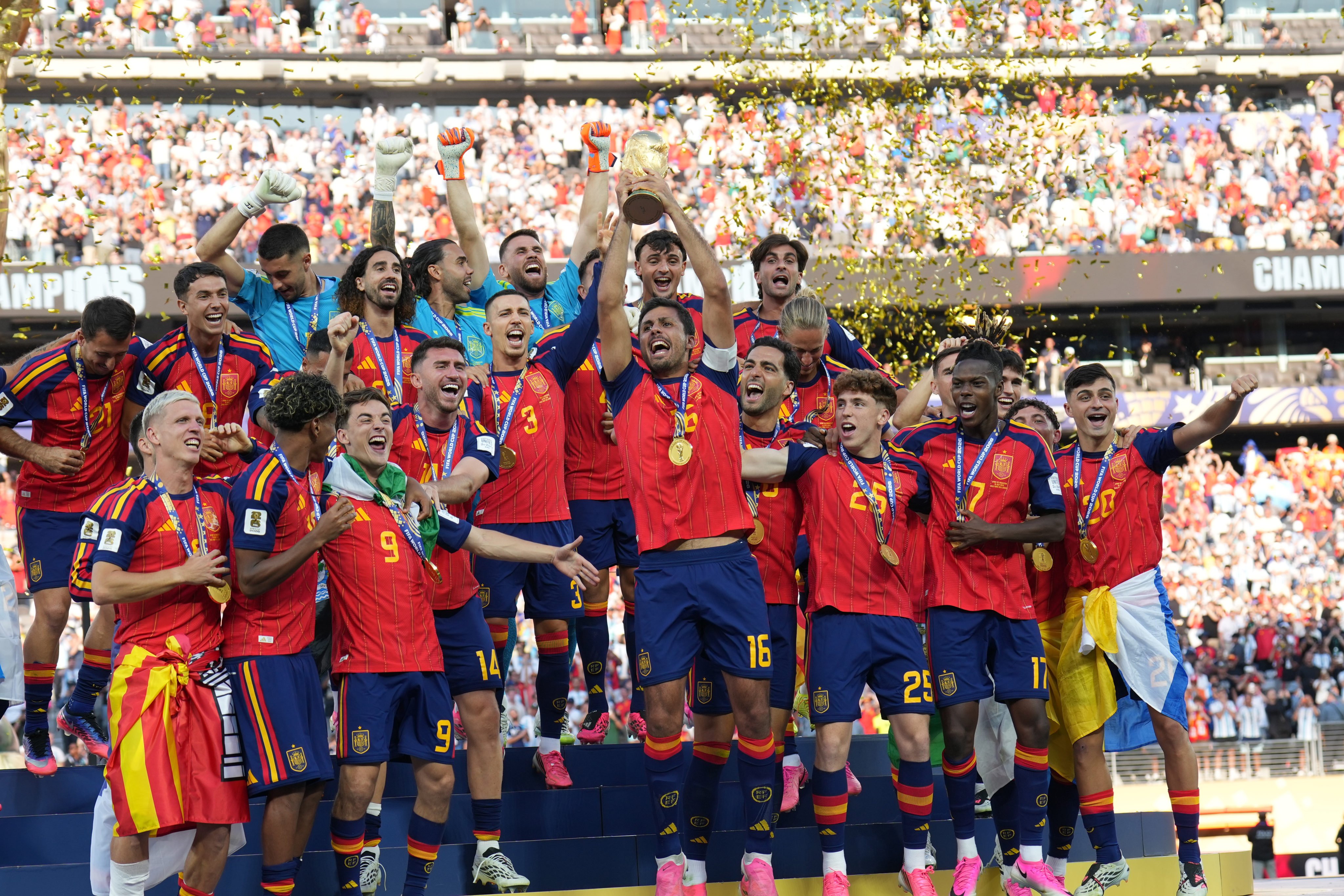 Spain celebrate their World Cup win against Argentina. Photo: Associated Press