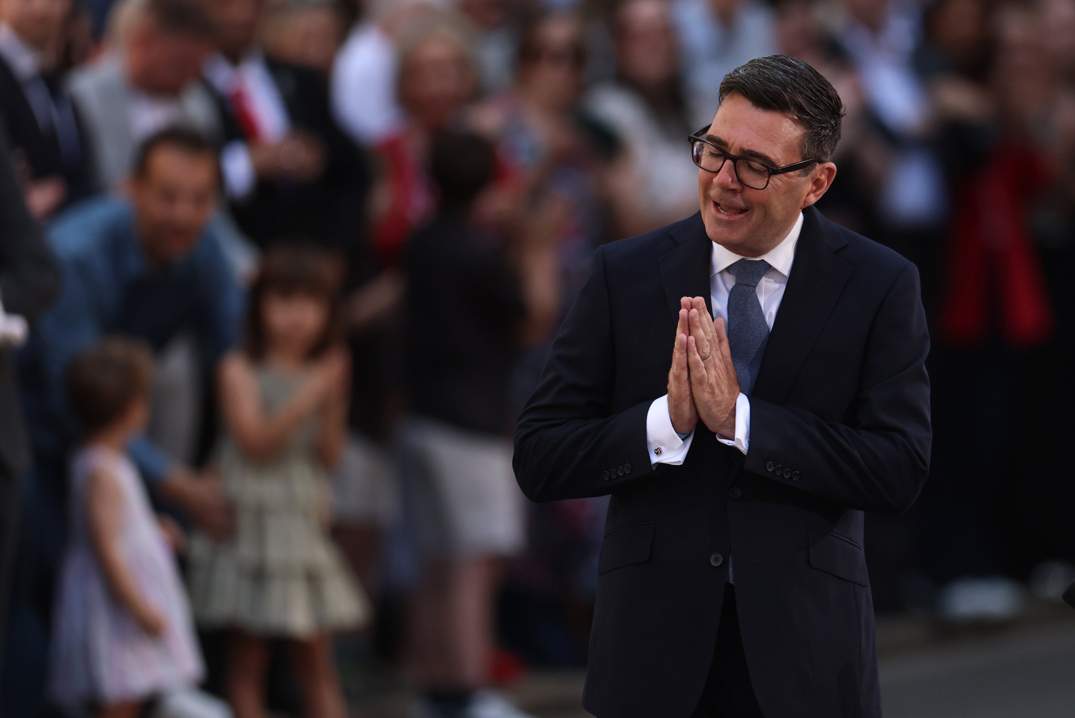 Britain’s new Prime Minster Andy Burnham delivers a speech as he arrives at Downing Street on Monday. Photo: EPA