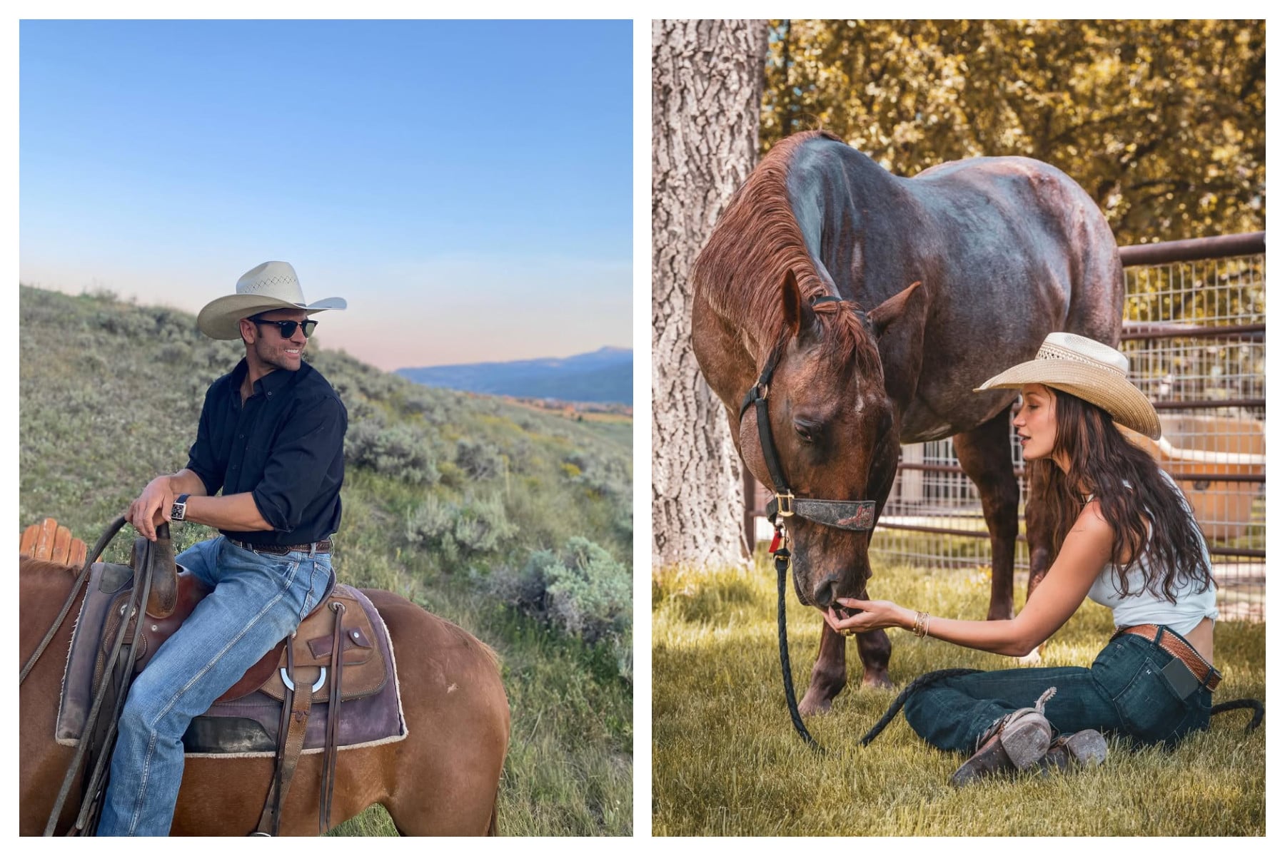 Bella Hadid has been romantically linked to Nathan Lacy. Photos: @thelacyranch, @bellahadid/Instagram