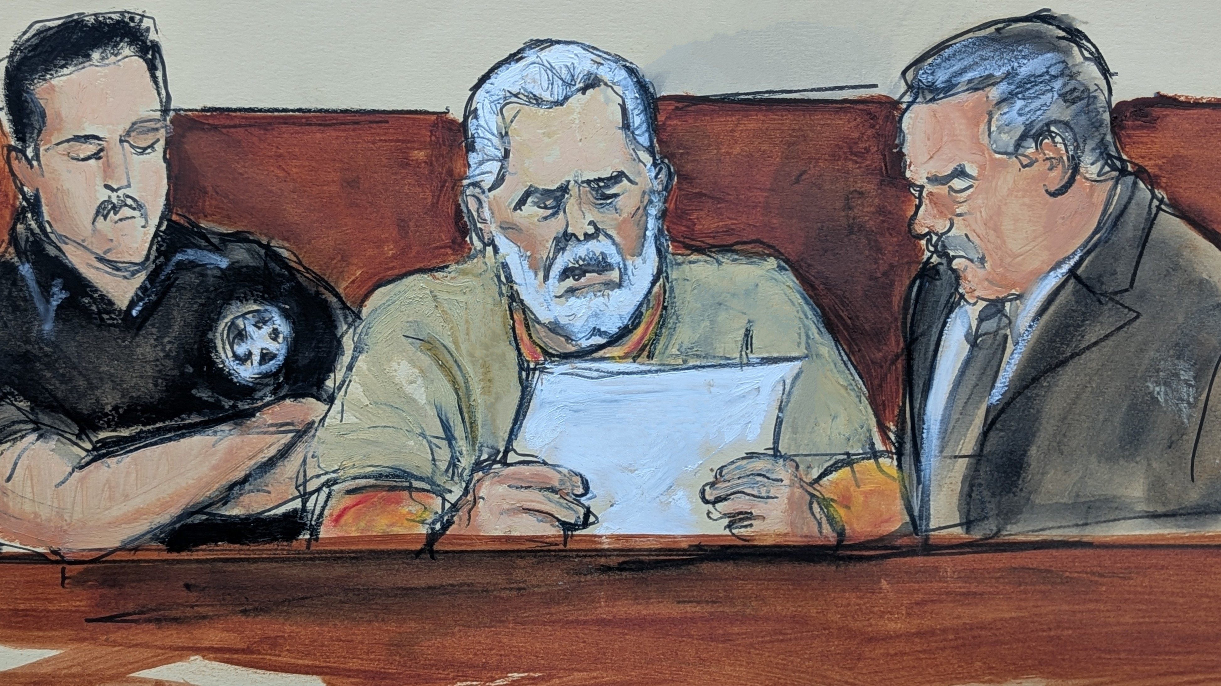 Ismael 'El Mayo' Zambada reading his sentencing statement. Image: Elizabeth Williams via AP