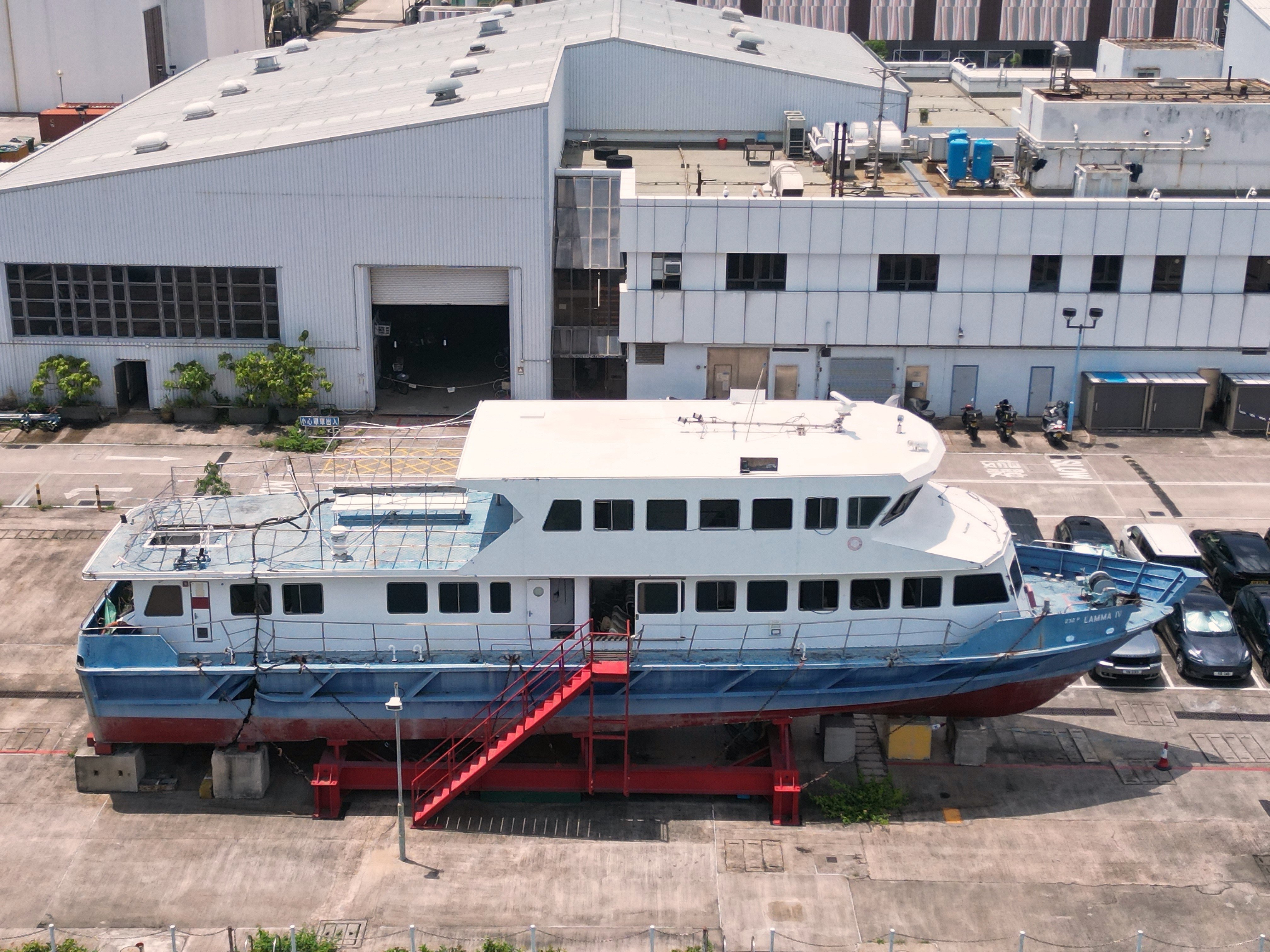 The wreckage of “Lamma IV” at a dockyard in Stonecutters Island. Photo: Elson Li