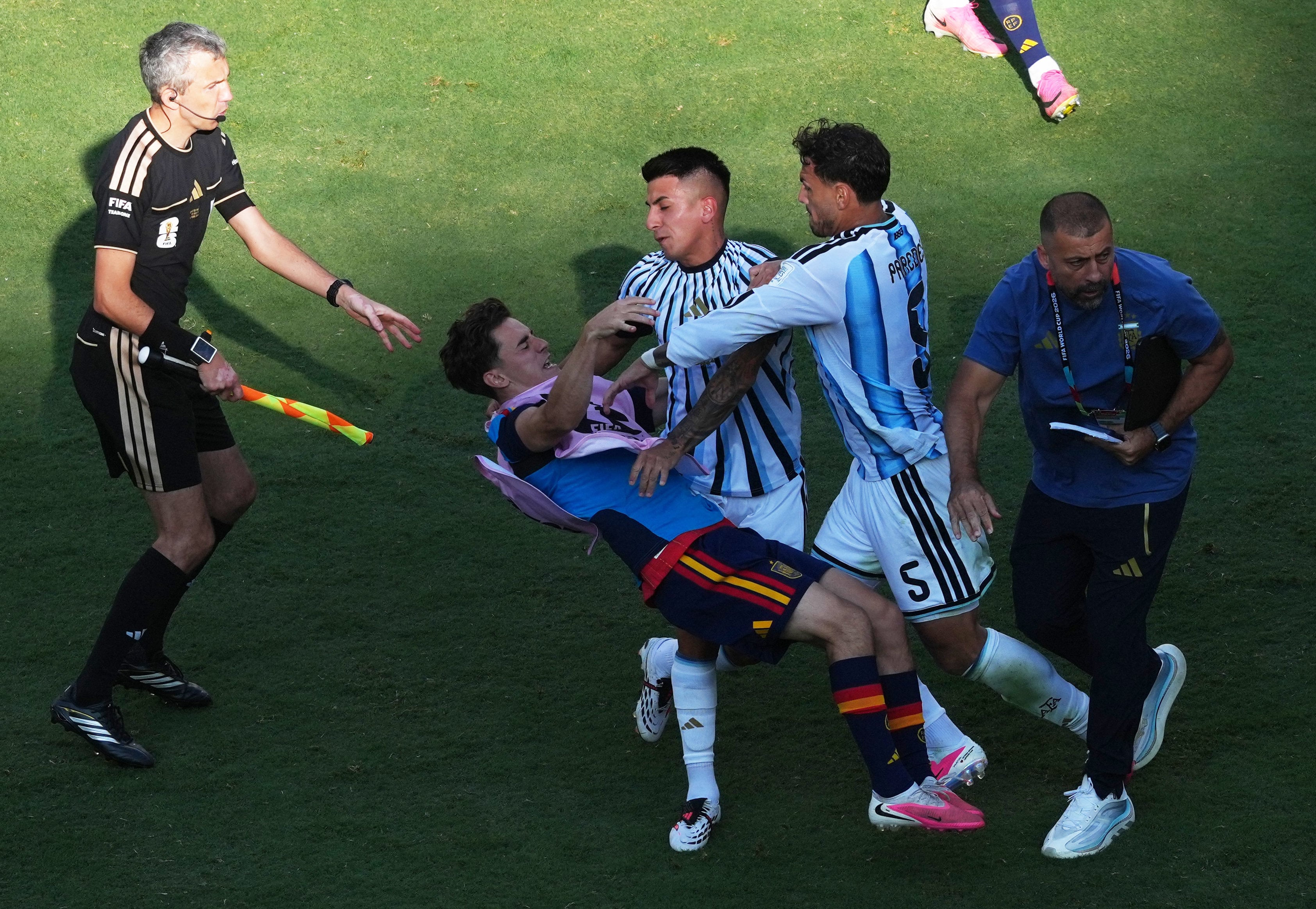 Argentina’s Leandro Paredes clashes with Spain’s Gavi after the end of the World Cup 2026 final. Spain won 1-0. Like in sports, tantrums and meltdowns are also aplenty in the hospitality world, Charmaine Mok says. Photo: Imagn Images via Reuters