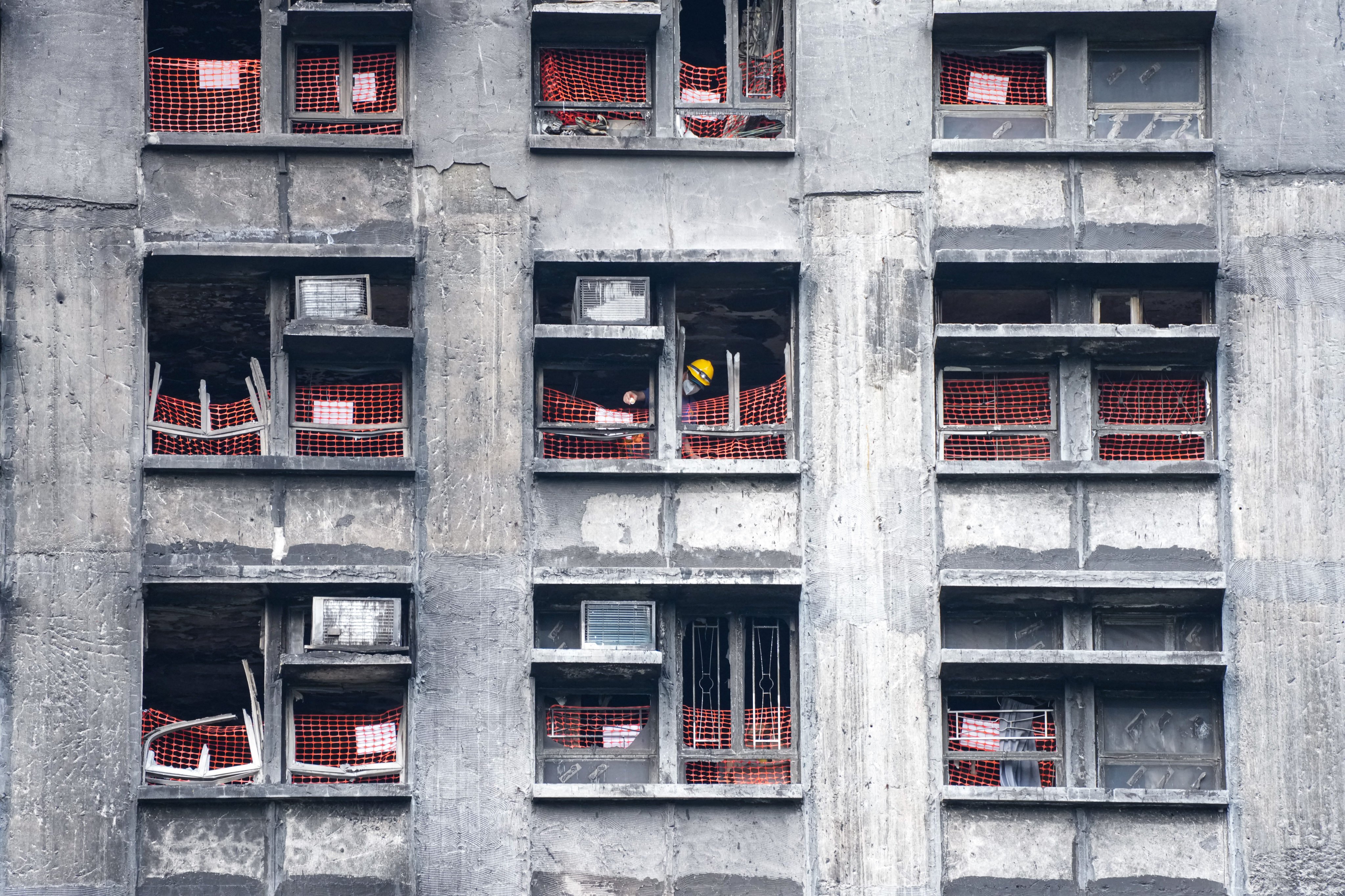 Wang Fuk Court after the fire in November last year. Substandard materials used in the renovations were found to have contributed to the rapid spread of the fire. Photo: Jelly Tse