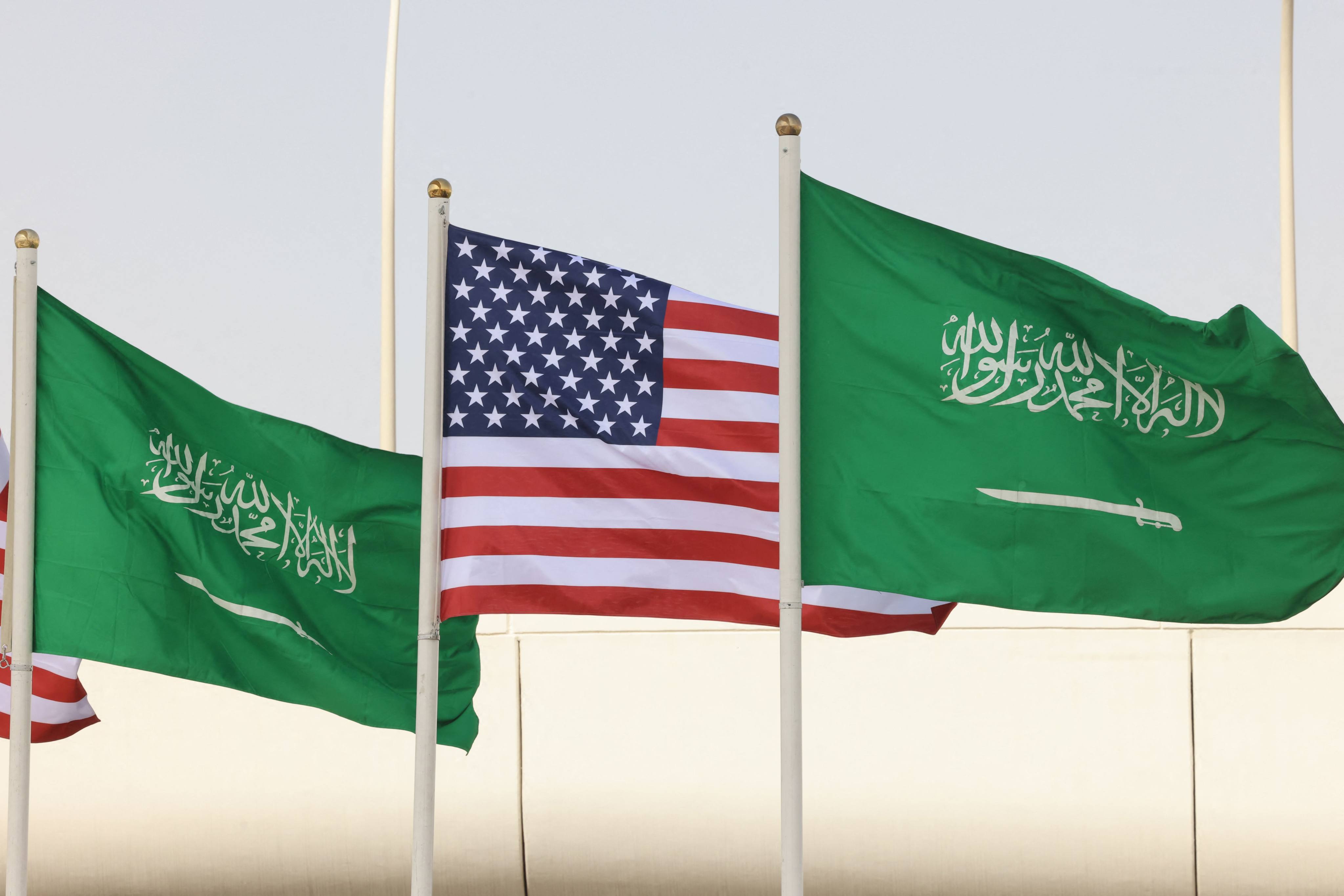 Saudi and US flags flutter on a road in Riyadh in May 2025, ahead of a visit by US President Donald Trump. Photo: AFP