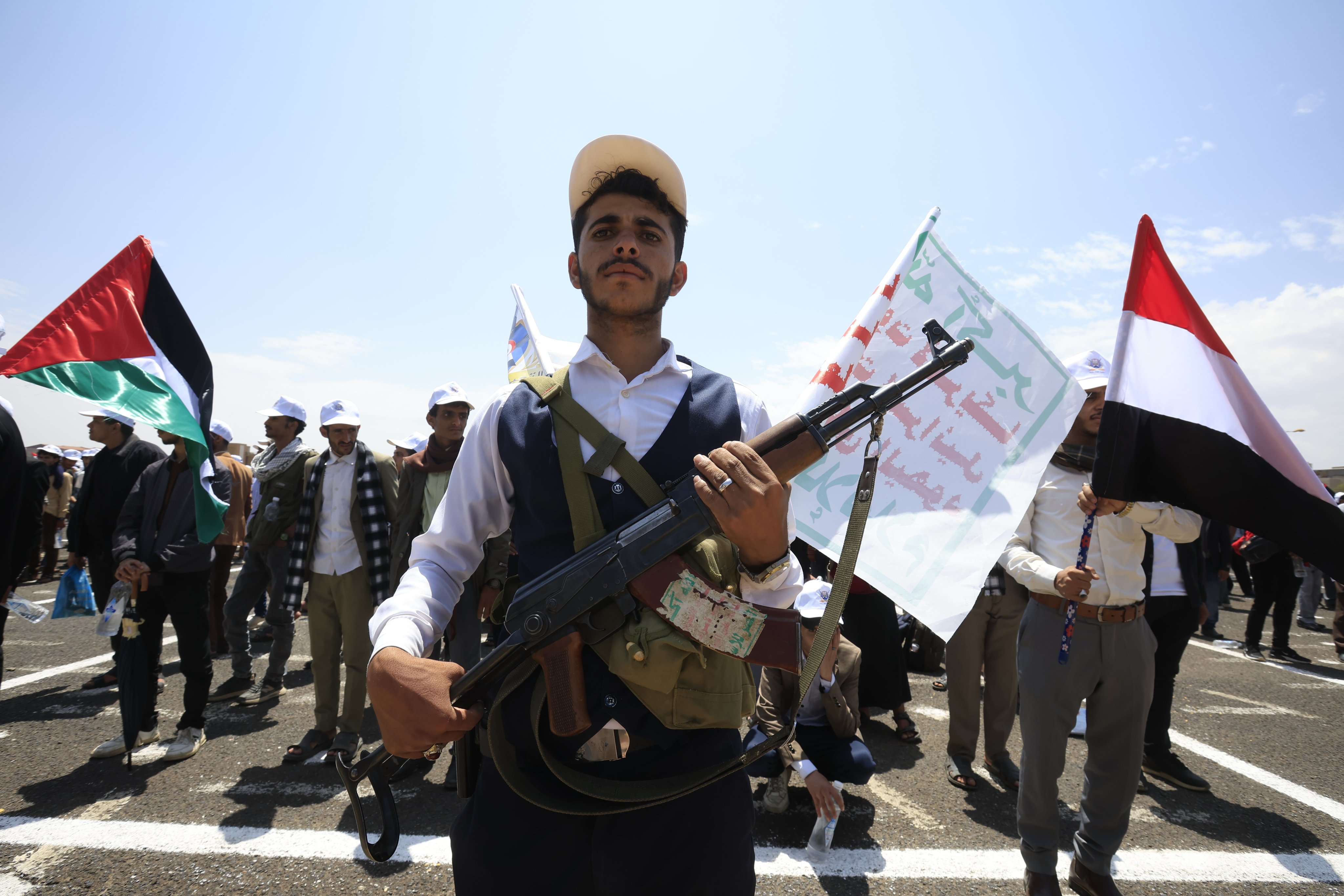A rally in Sanaa, Yemen, supporting the Houthi-imposed naval blockade against Saudi Arabia. Photo: EPA