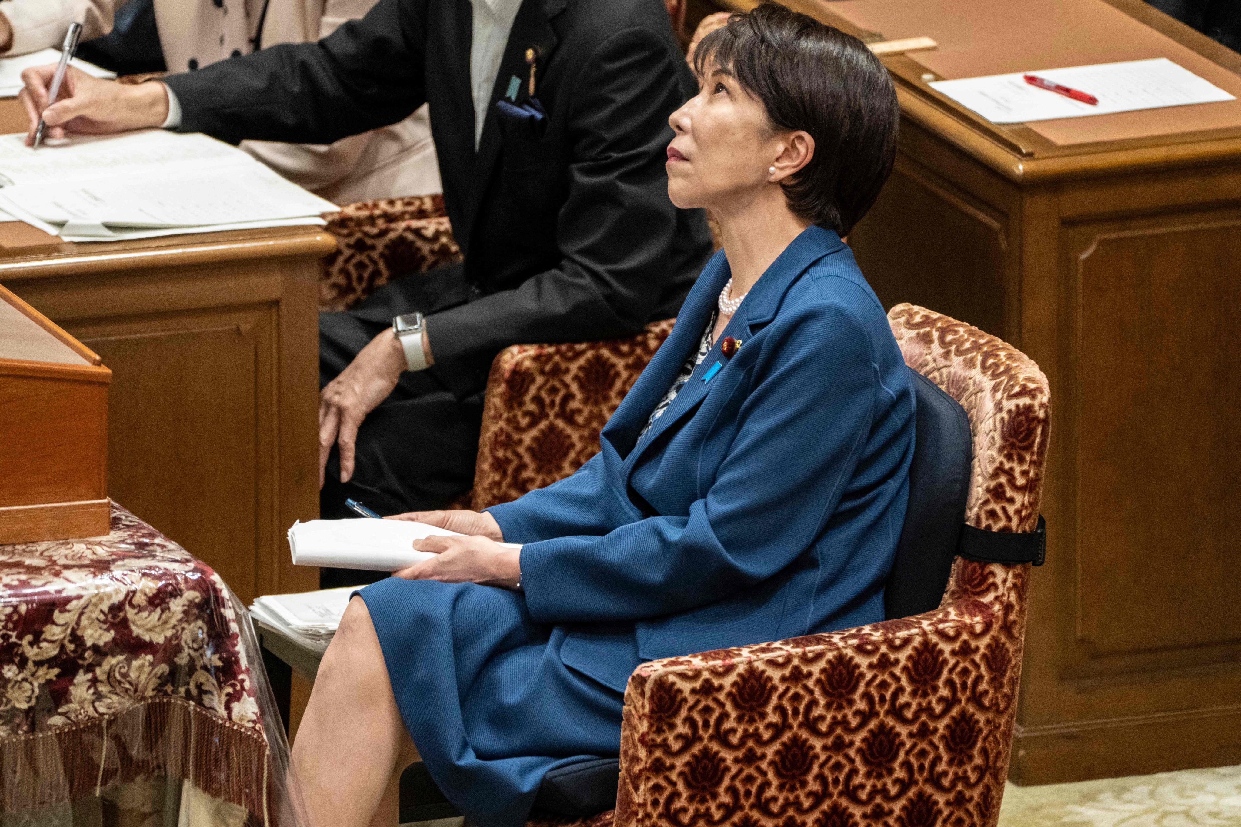Japan’s Prime Minister Sanae Takaichi attends the joint meeting of the committees of both houses on fundamental national policies at the National Diet in Tokyo on July 15. Photo: AFP