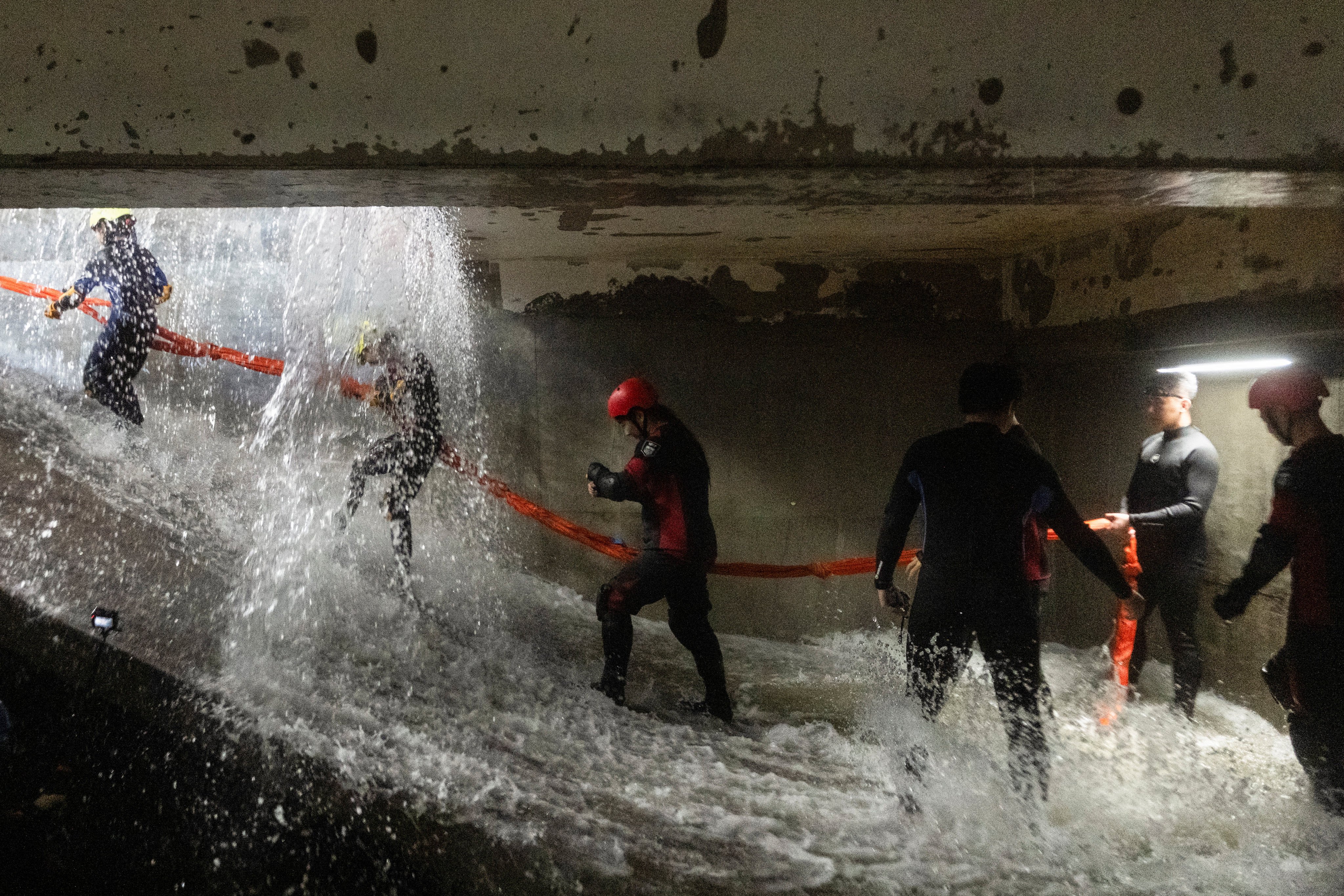 Drills on evacuating an underground facility are carried out during a typhoon survival training session in Hangzhou, Zhejiang province, earlier this month. Photo: Reuters