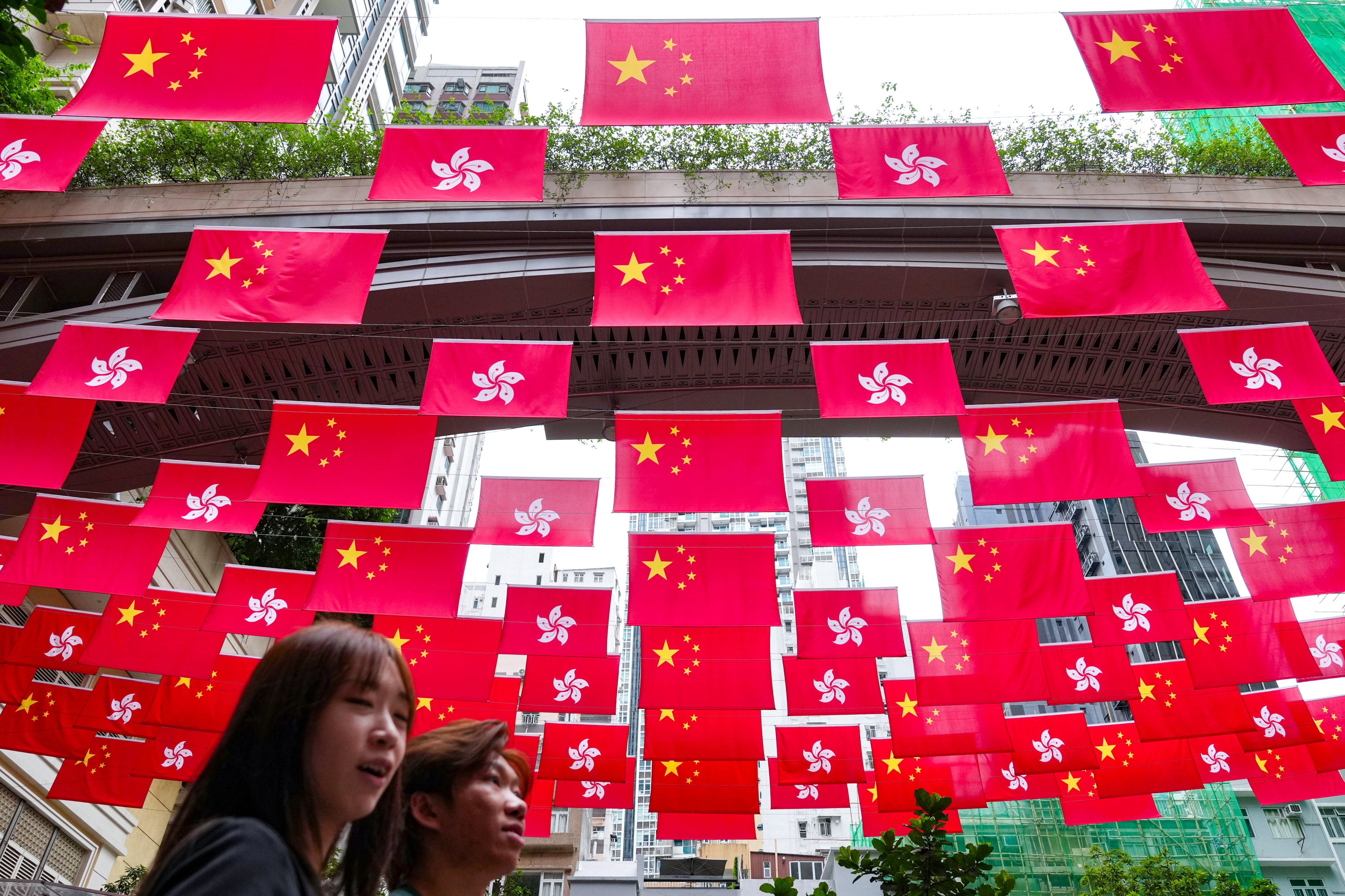 Lee Tung Avenue in Wan Chai festooned with national and Hong Kong flags ahead of the 29th anniversary the city’s return to Chinese sovereignty in June this year. Photo: Karma Lo