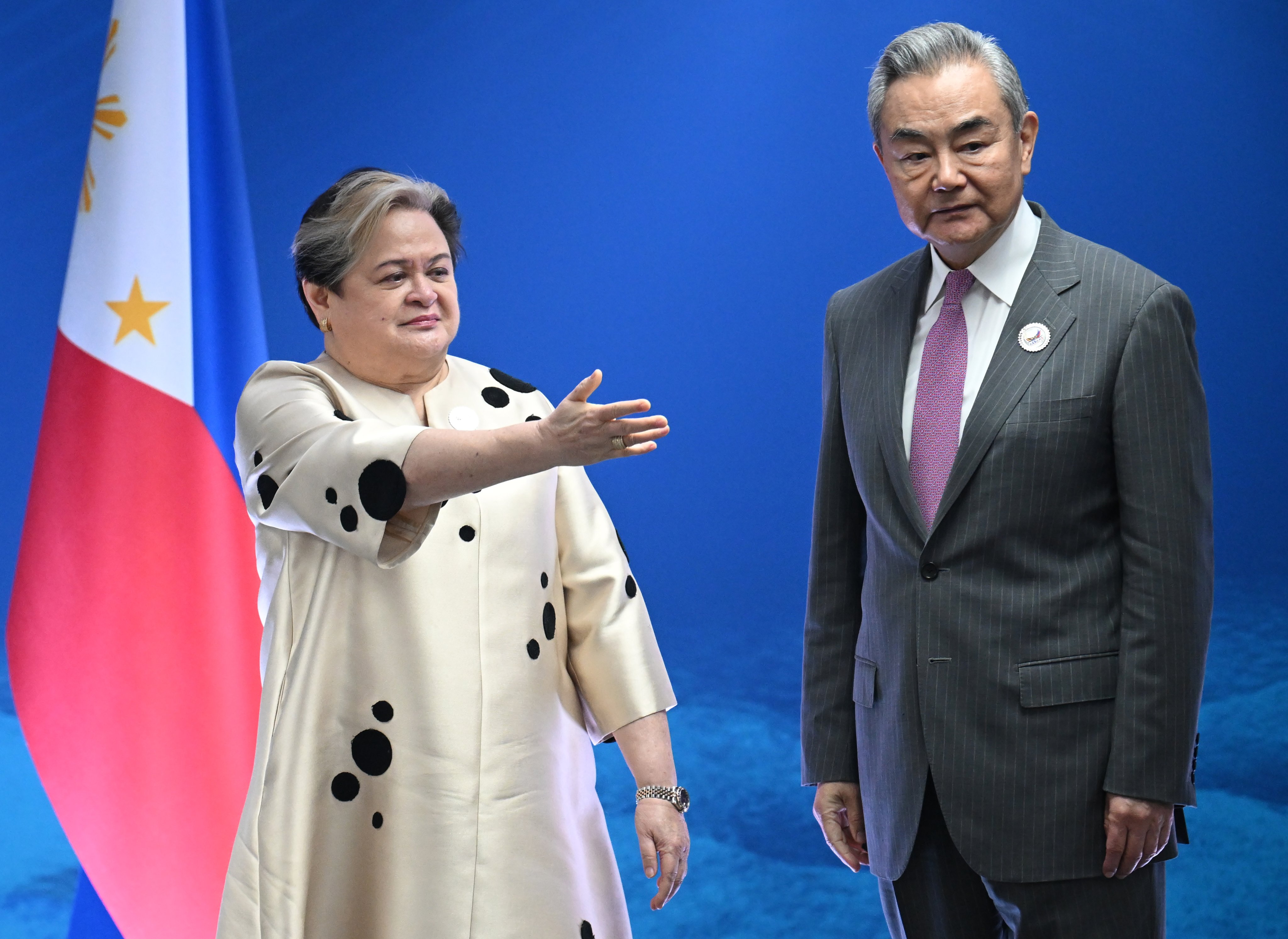 Philippine Foreign Minister Theresa Lazaro meets her Chinese counterpart Wang Yi on the sidelines of the Asean meeting in Manila on Wednesday. Photo: EPA
