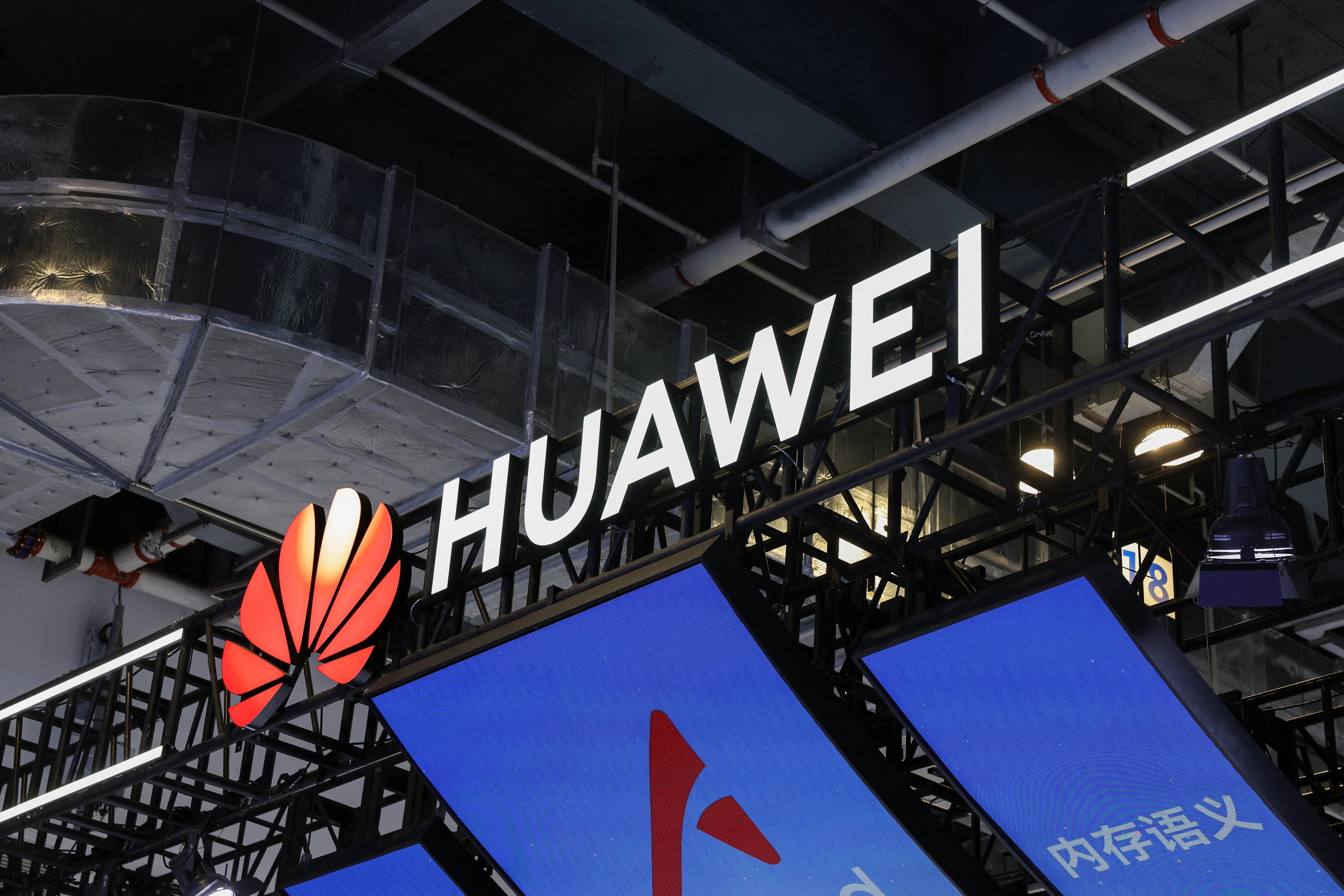 Huawei Technologies’ logo at the World Artificial Intelligence Conference in Shanghai last week. Photo: Reuters