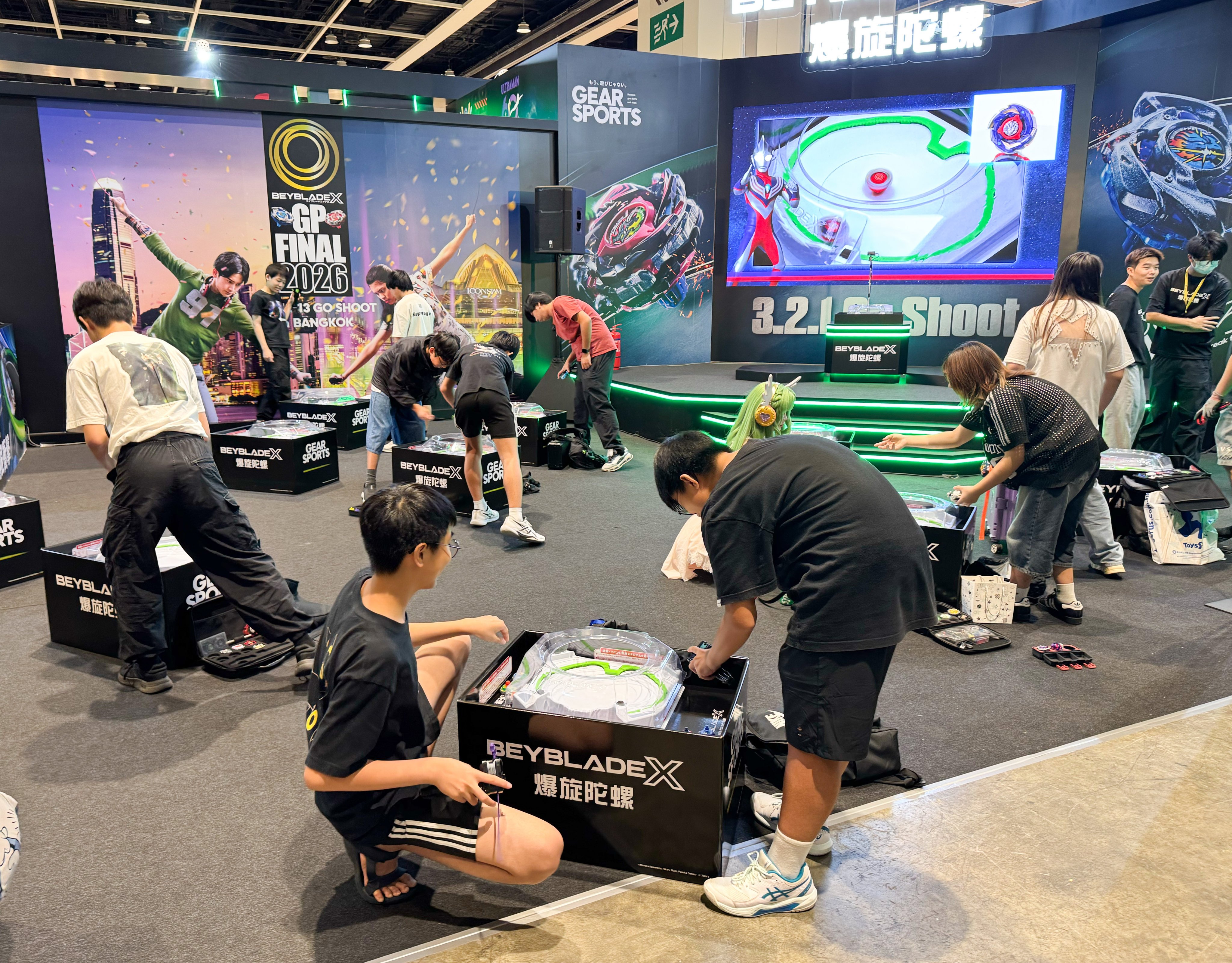 Participants pit their Beyblade tops against one another at the fair. Photo: Veronica Qi