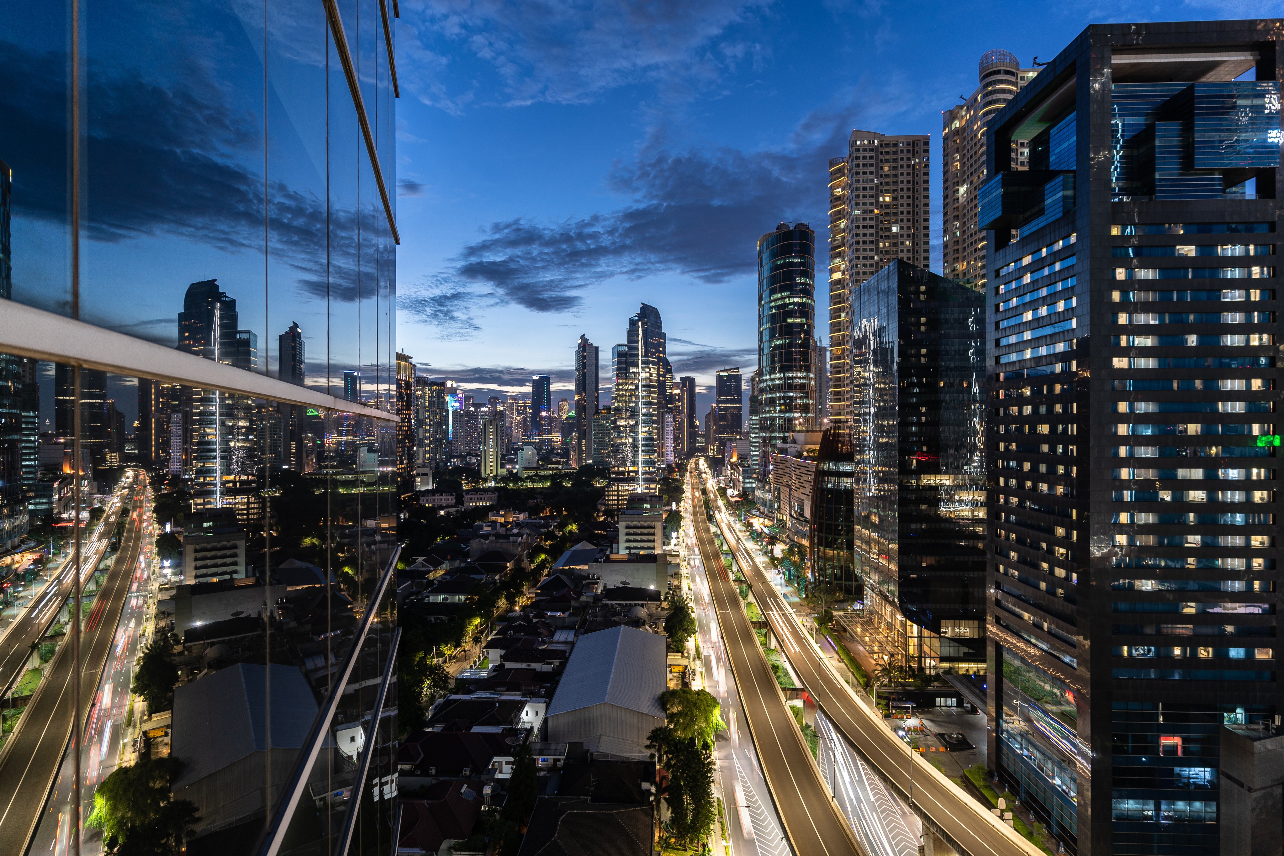 The sun sets over Kuningan business district in Jakarta. Indonesia wants to build a financial centre to rival Singapore, Hong Kong or Dubai. Photo: Shutterstock