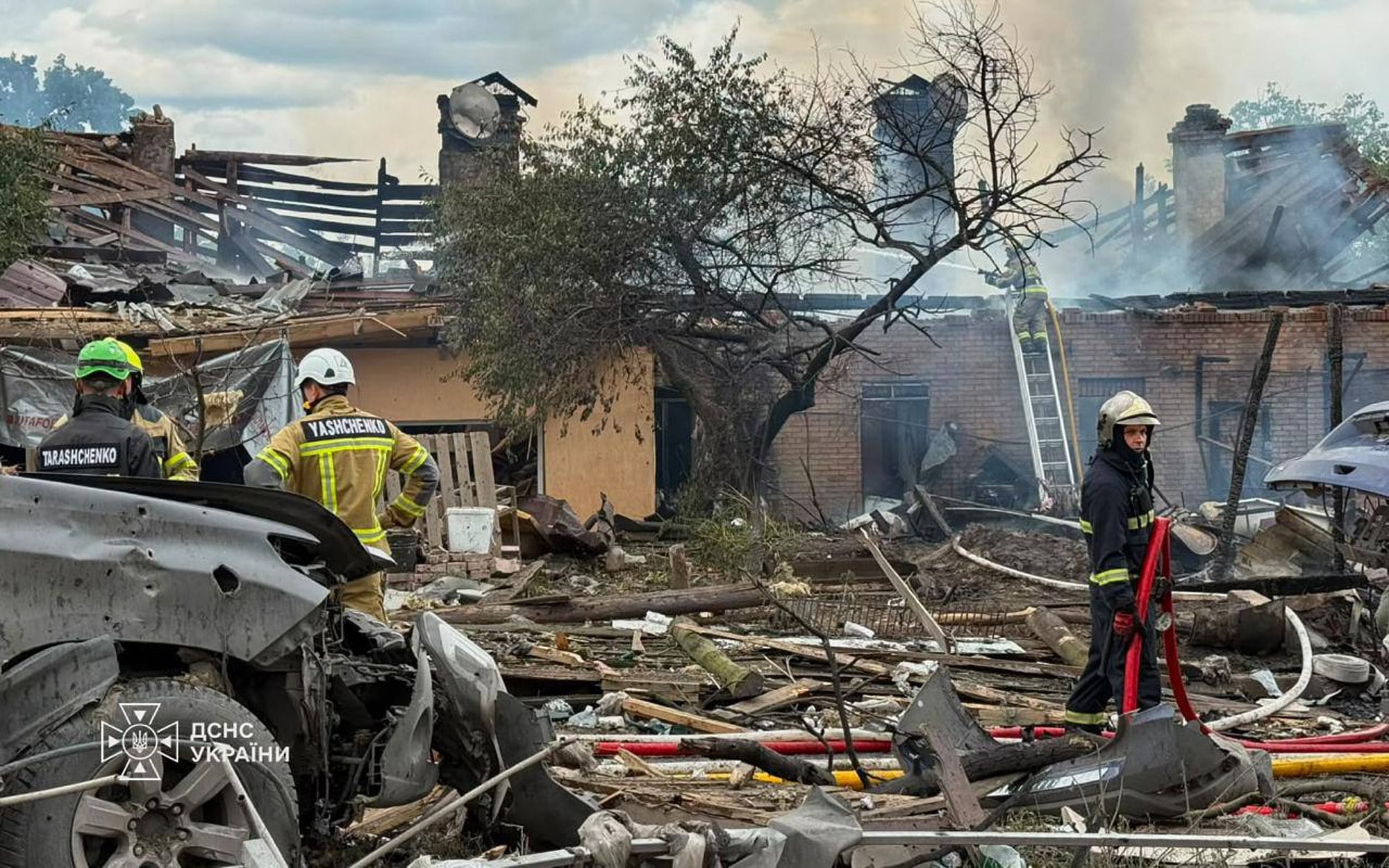 The site of a Russian missile strike in the Kyiv region of Ukraine on Friday. Photo: Ukrainian Emergency Services via AP