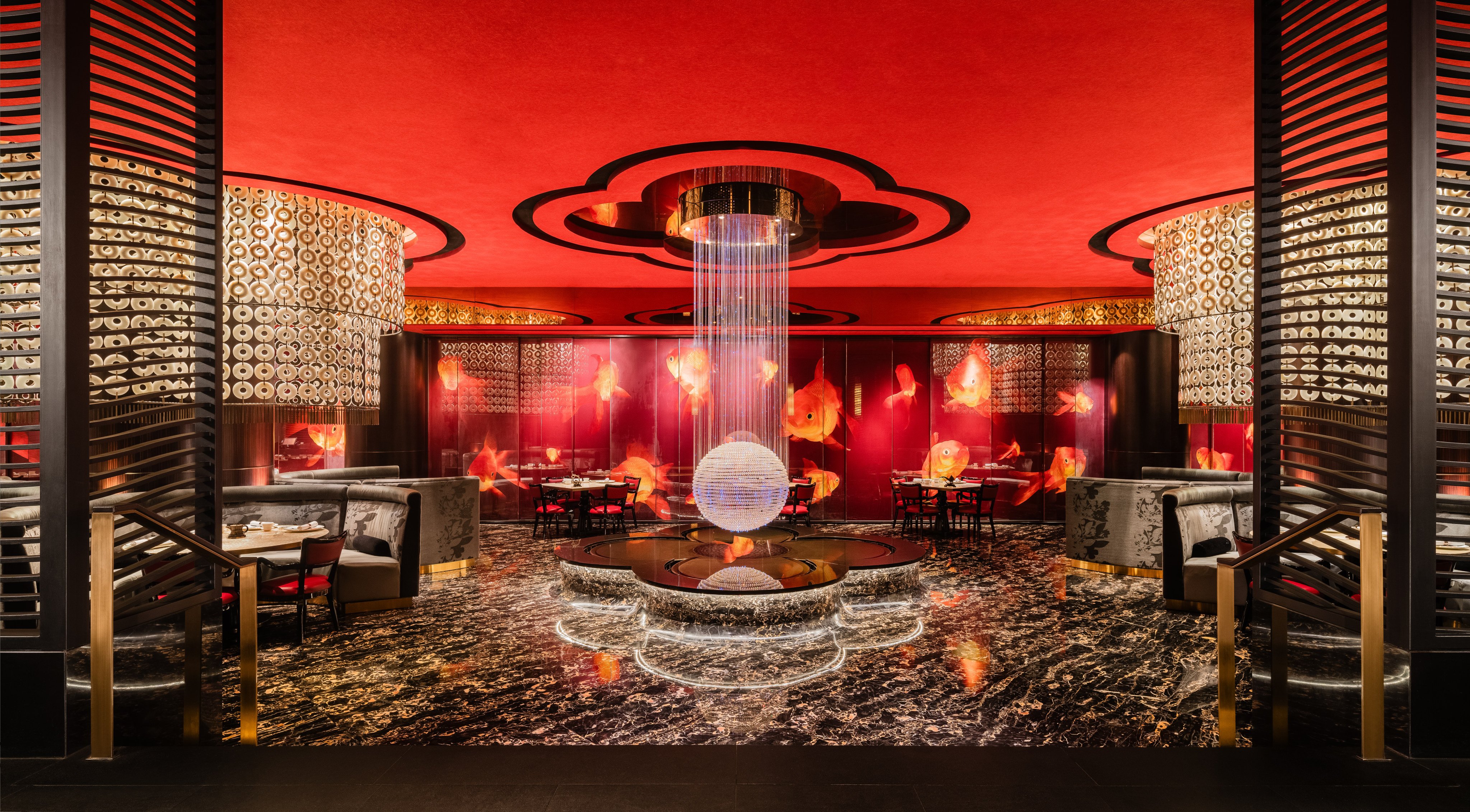 Auspicious symbolism is thoughtfully woven throughout The Eight dining room.