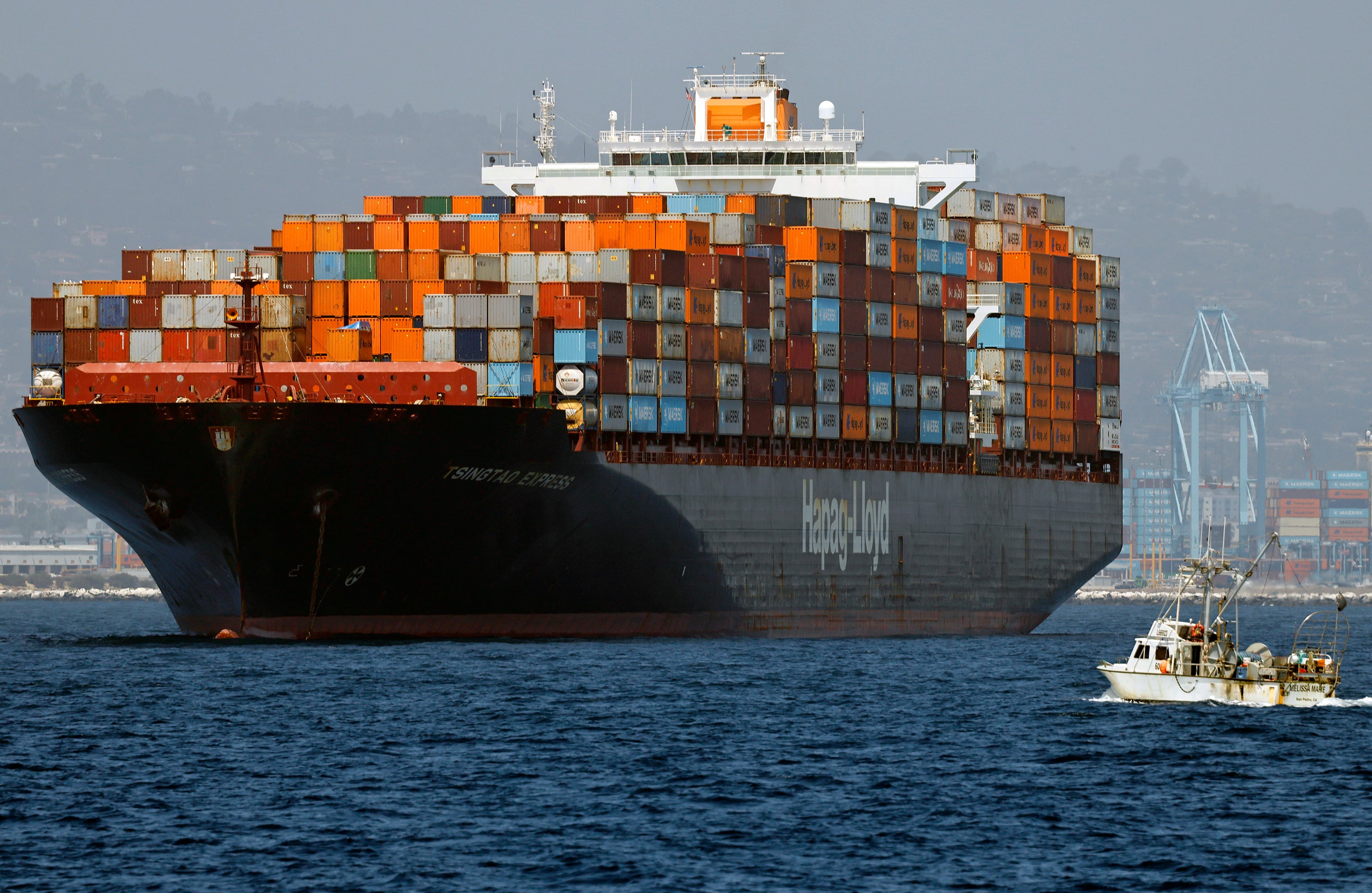 A container ship floats off the Port of Los Angeles on July 17. Photo: Getty Images/TNS
