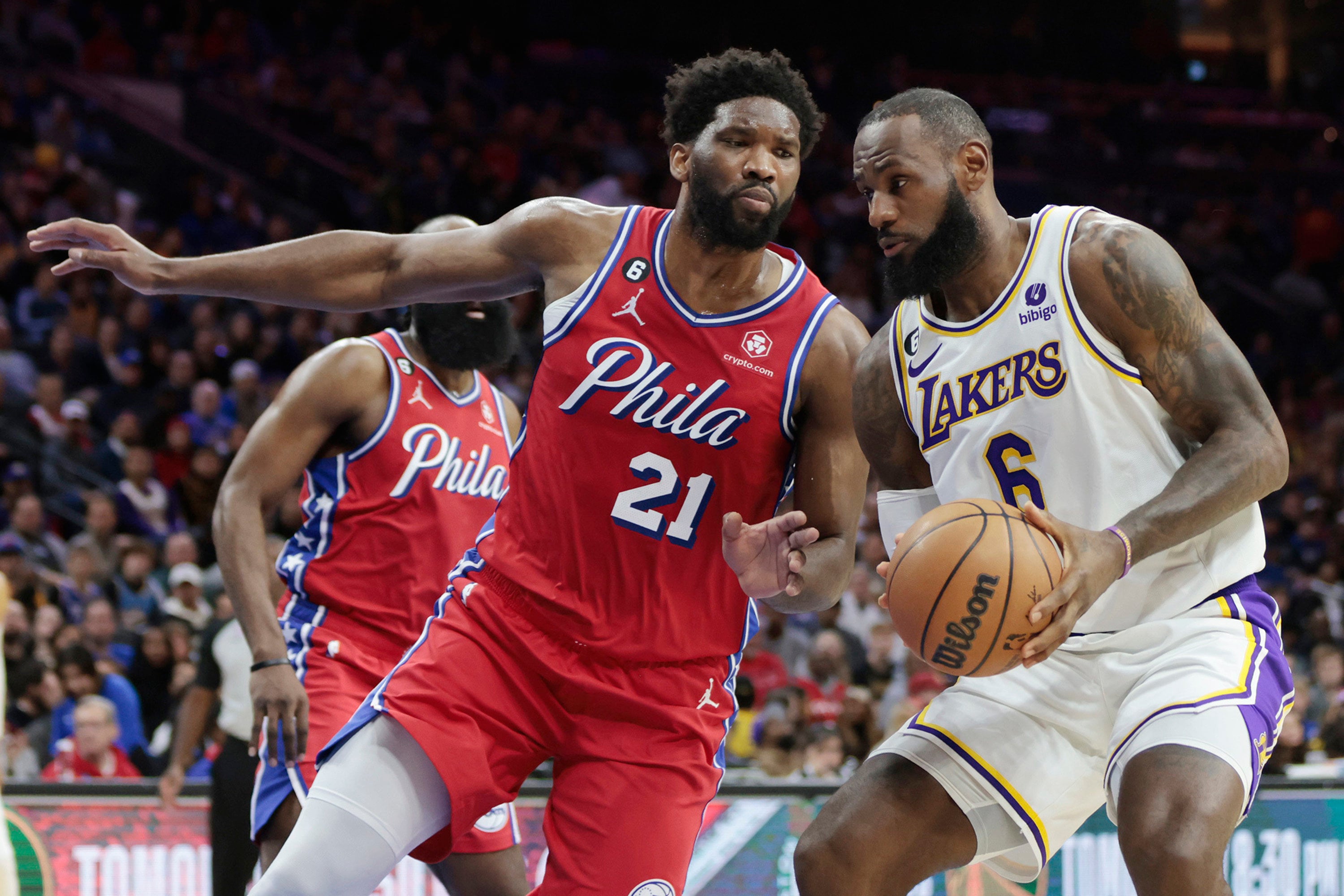 Joel Embiid (left) and LeBron James will be teammates at the Philadelphia 76ers this season. Photo: TNS