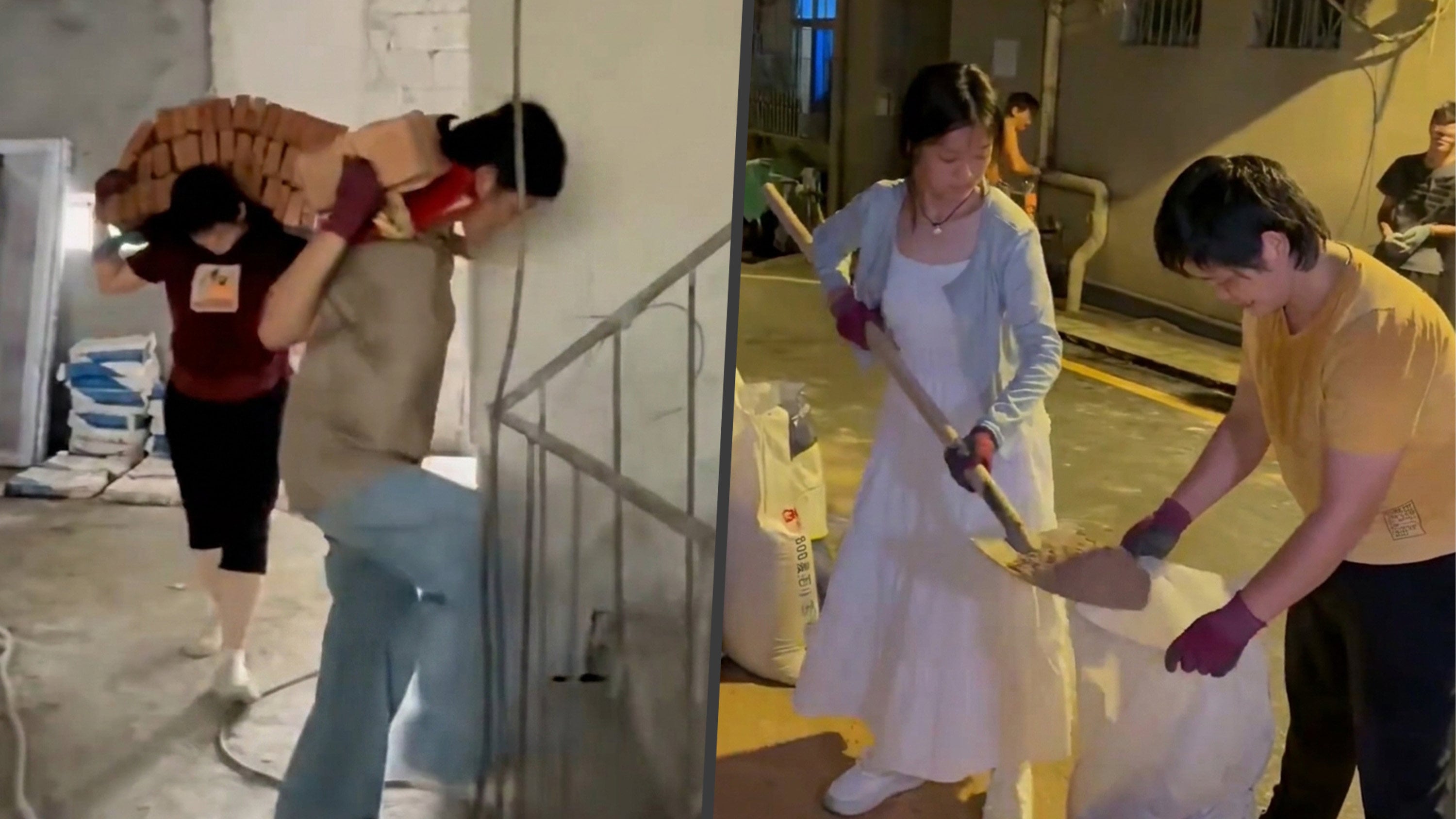 While her peers travelled after the gaokao, a graduate from Hunan chose to help her mother carry bricks at a construction site to save for university. Photo: SCMP composite/Douyin