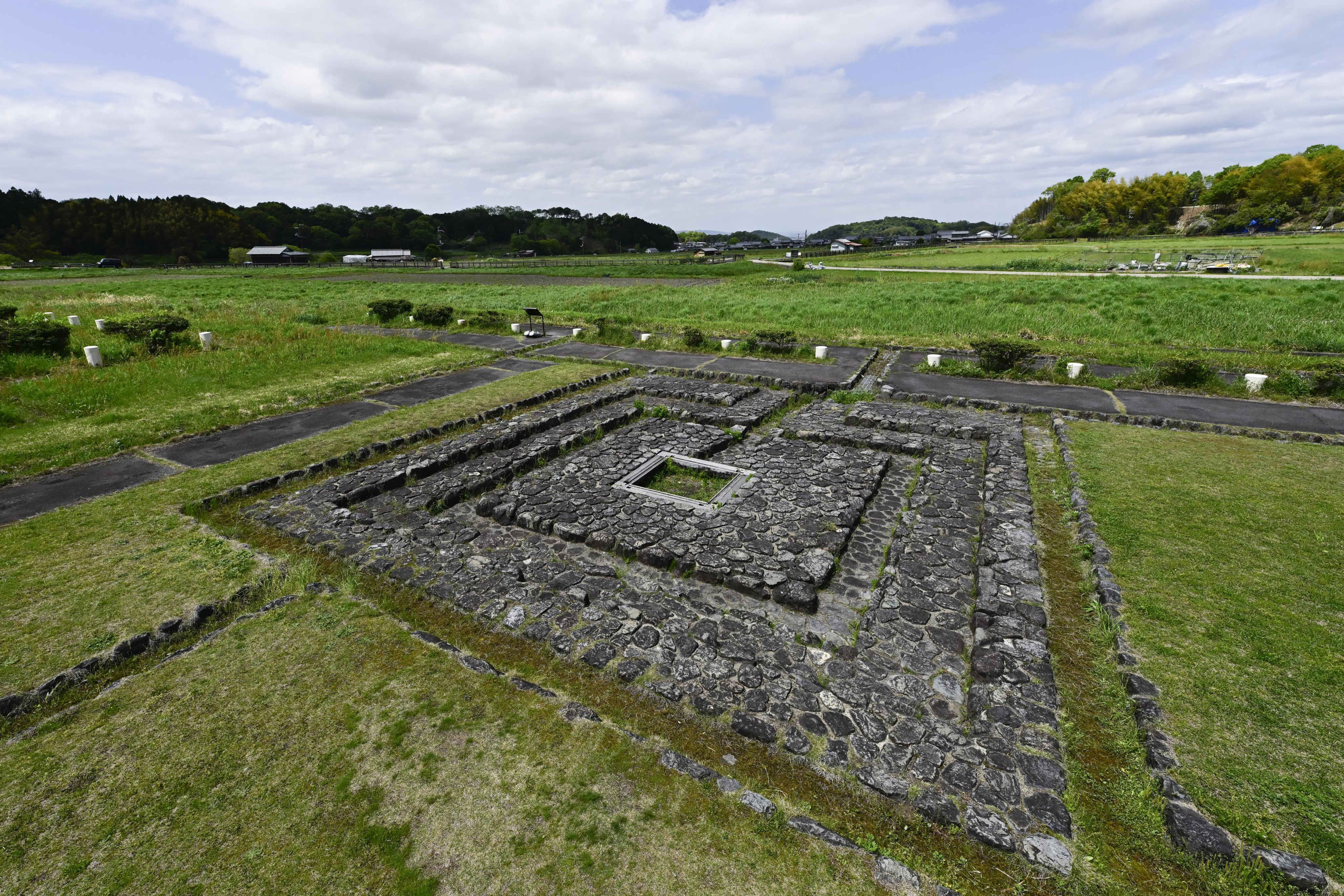 The Asuka Palace ruins in Asuka village, Nara prefecture, are seen on April 20. Photo: Kyodo/AP