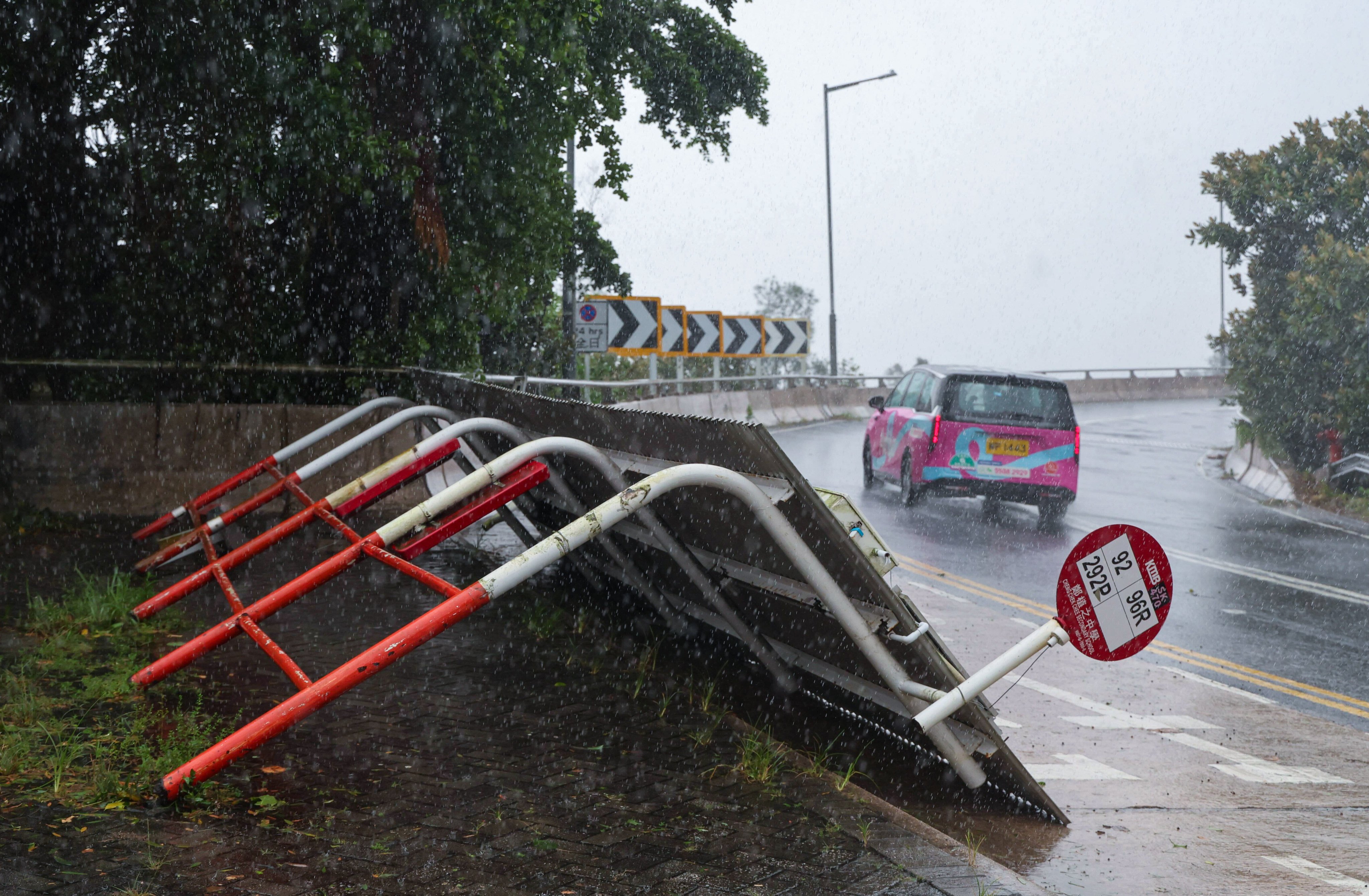 The typhoon knocked over this bus shelter in Sai Kung. Photo: Dickson Lee