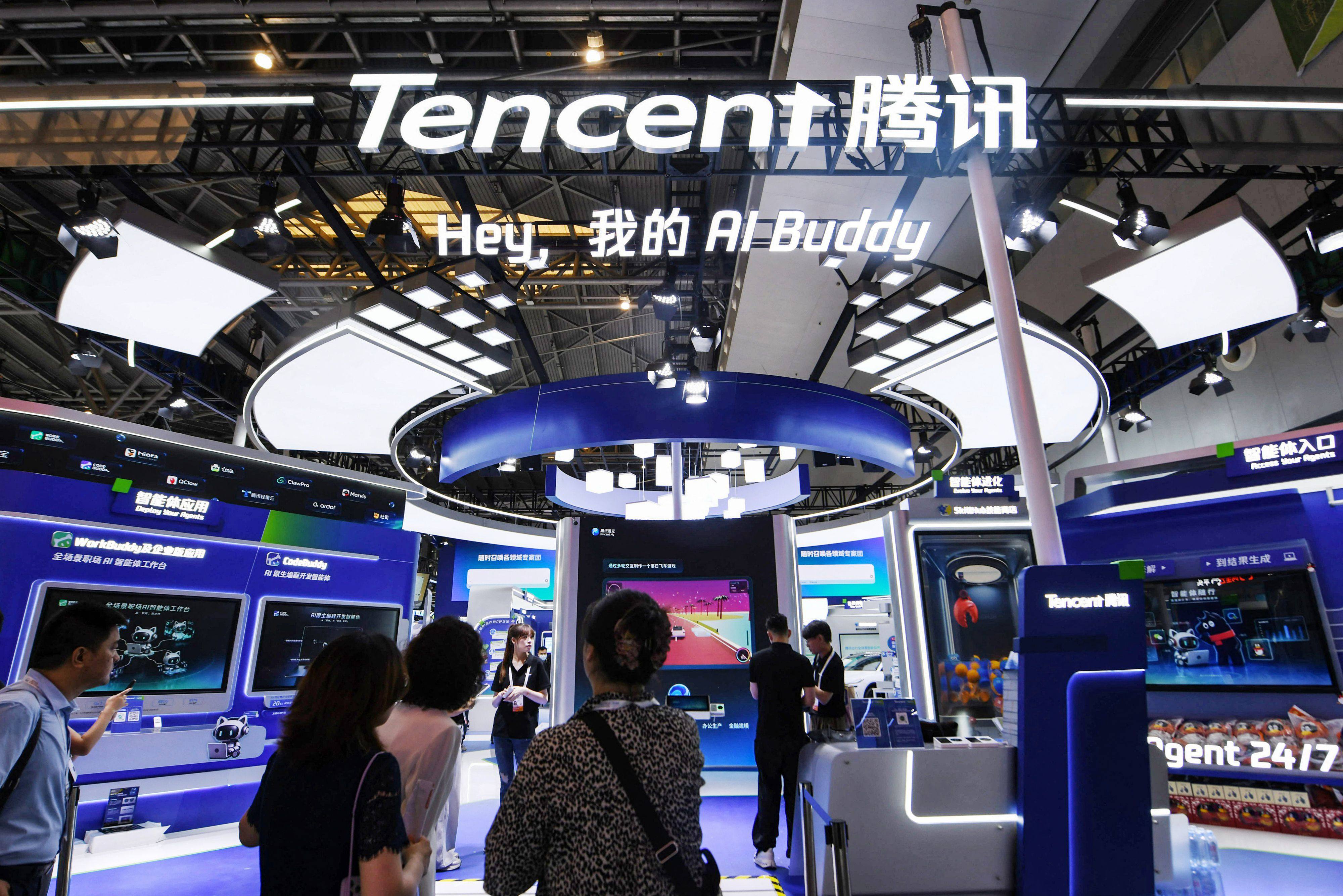 The Tencent booth at the World Artificial Intelligence Conference in Shanghai, July 17, 2026. Photo: CN-STR/AFP