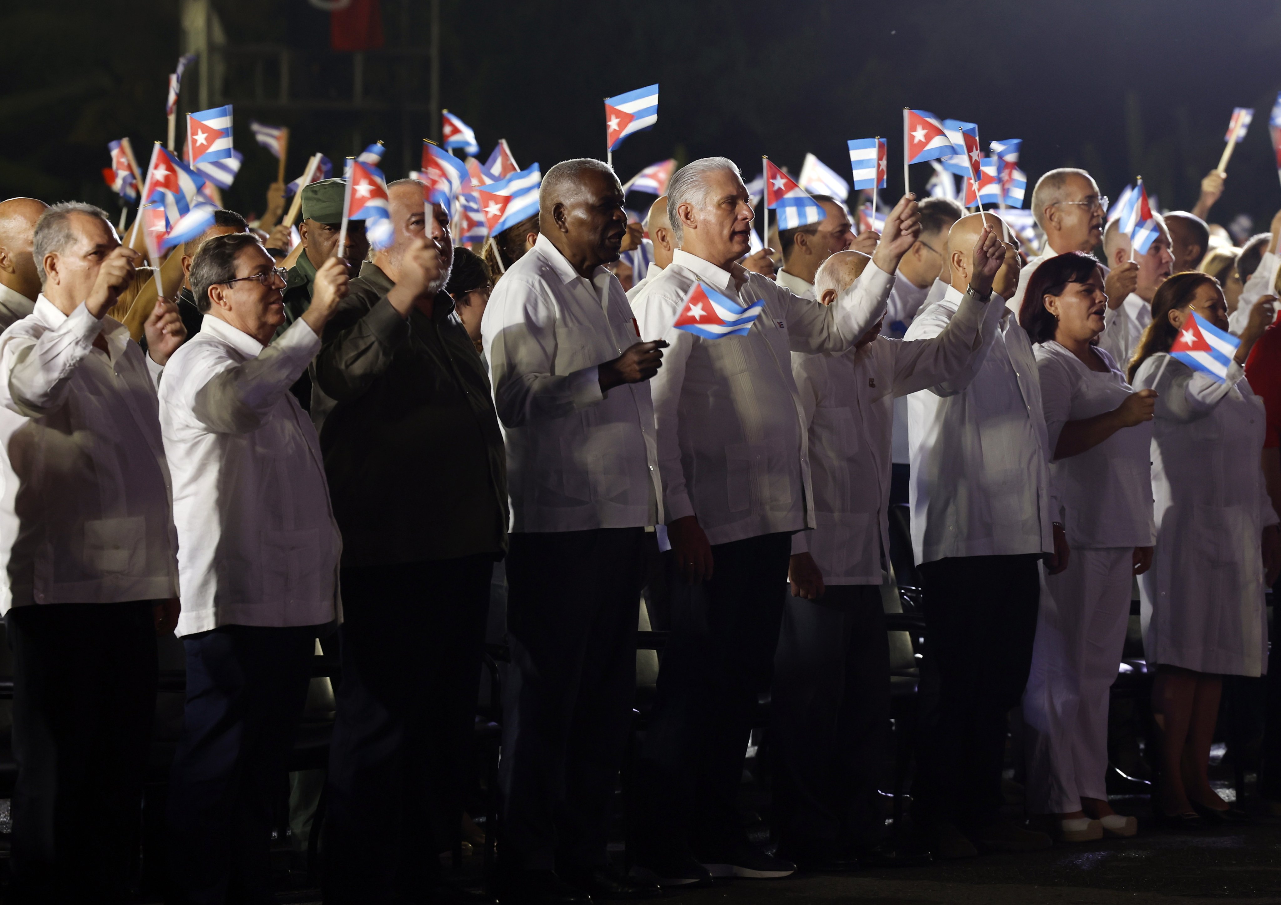 Cuban President Miguel Diaz-Canel and other officials on Sunday. Photo: EPA