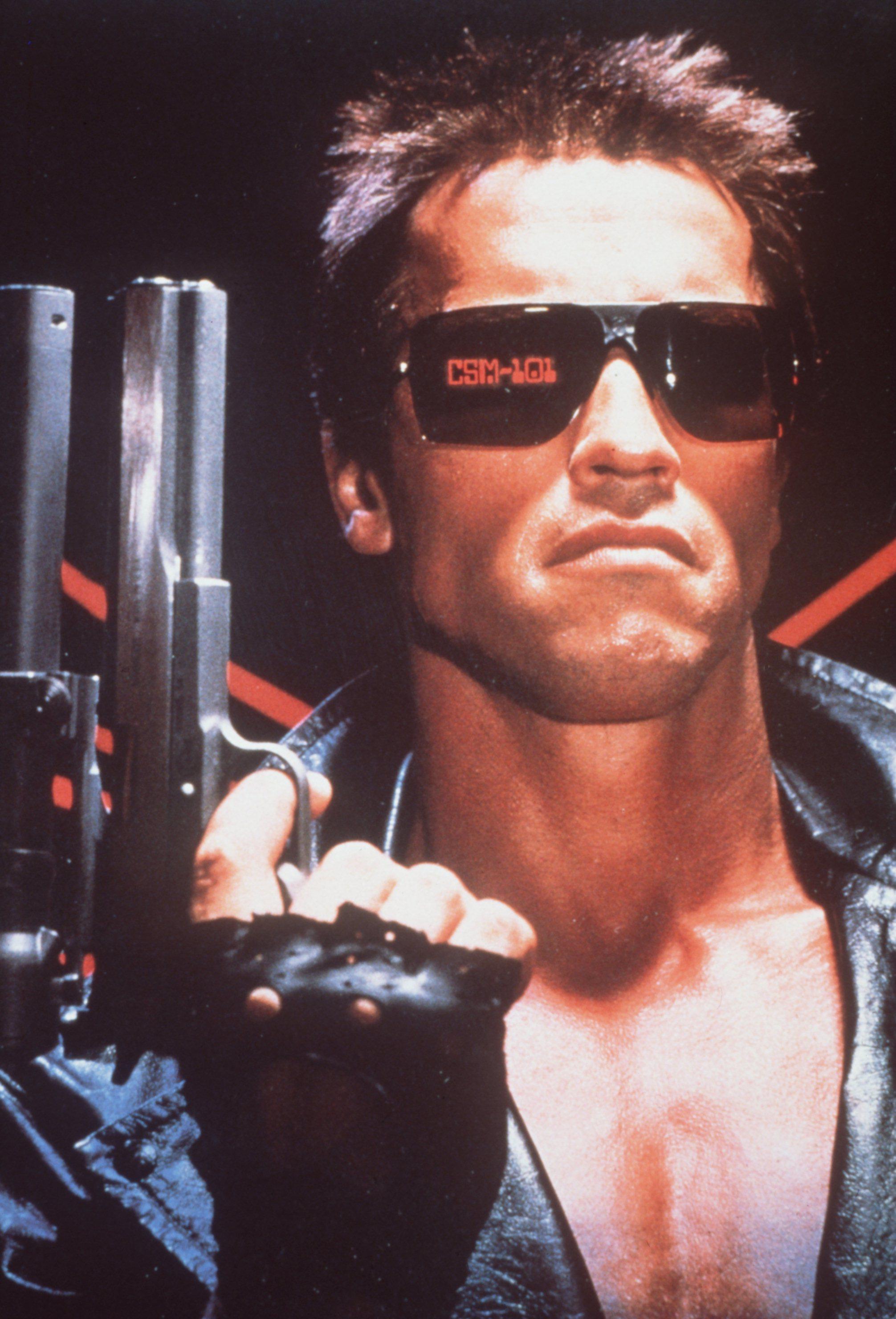 Arnold Schwarzenegger in a scene from the film "The Terminator", directed by James Cameron, 1984. COURTESY TV