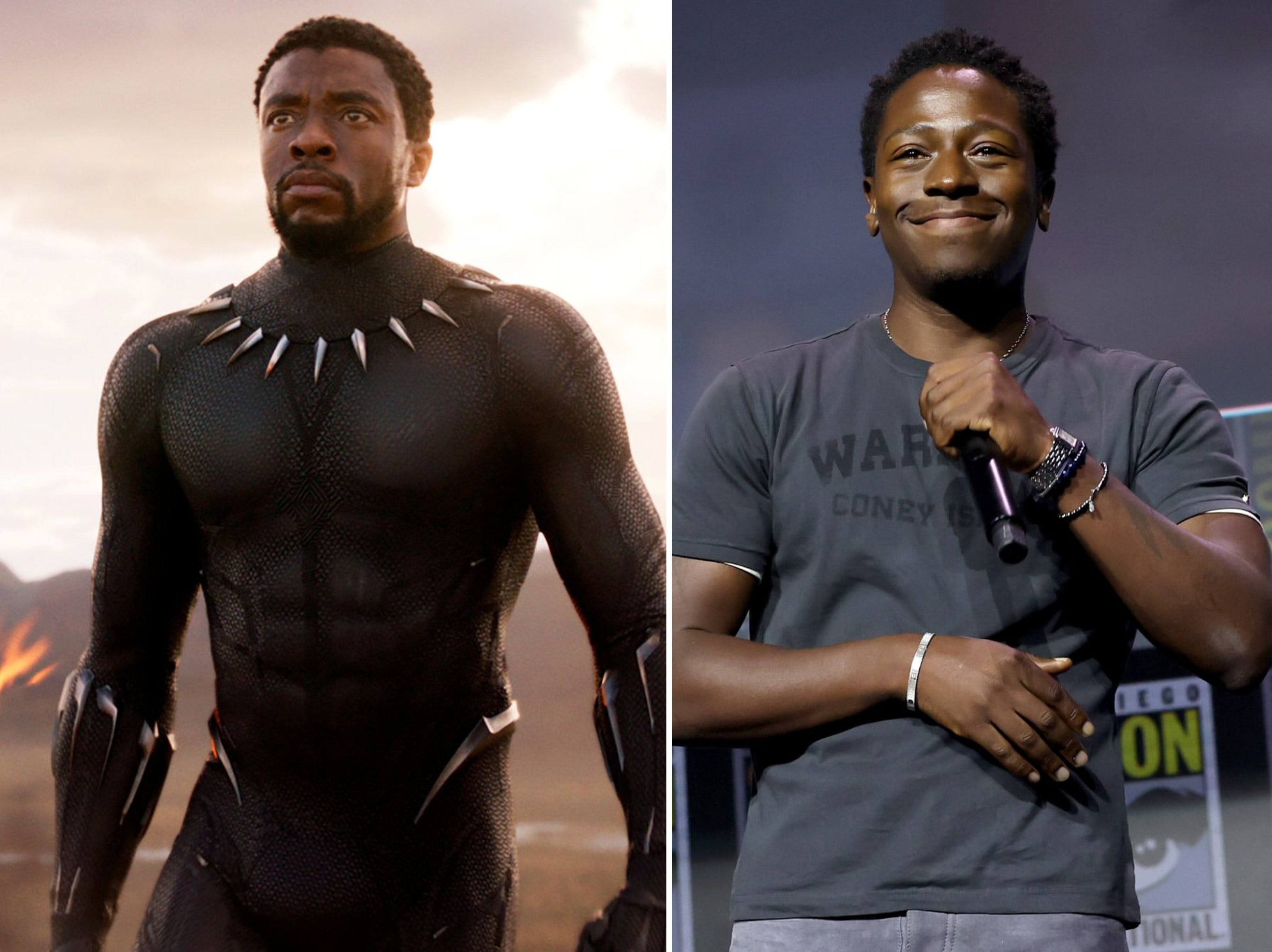 Chadwick Boseman as the first Black Panther (left); David Jonsson (right) will play his son in the third film. Photos: Marvel Studios; @davidjonsson__/Instagram